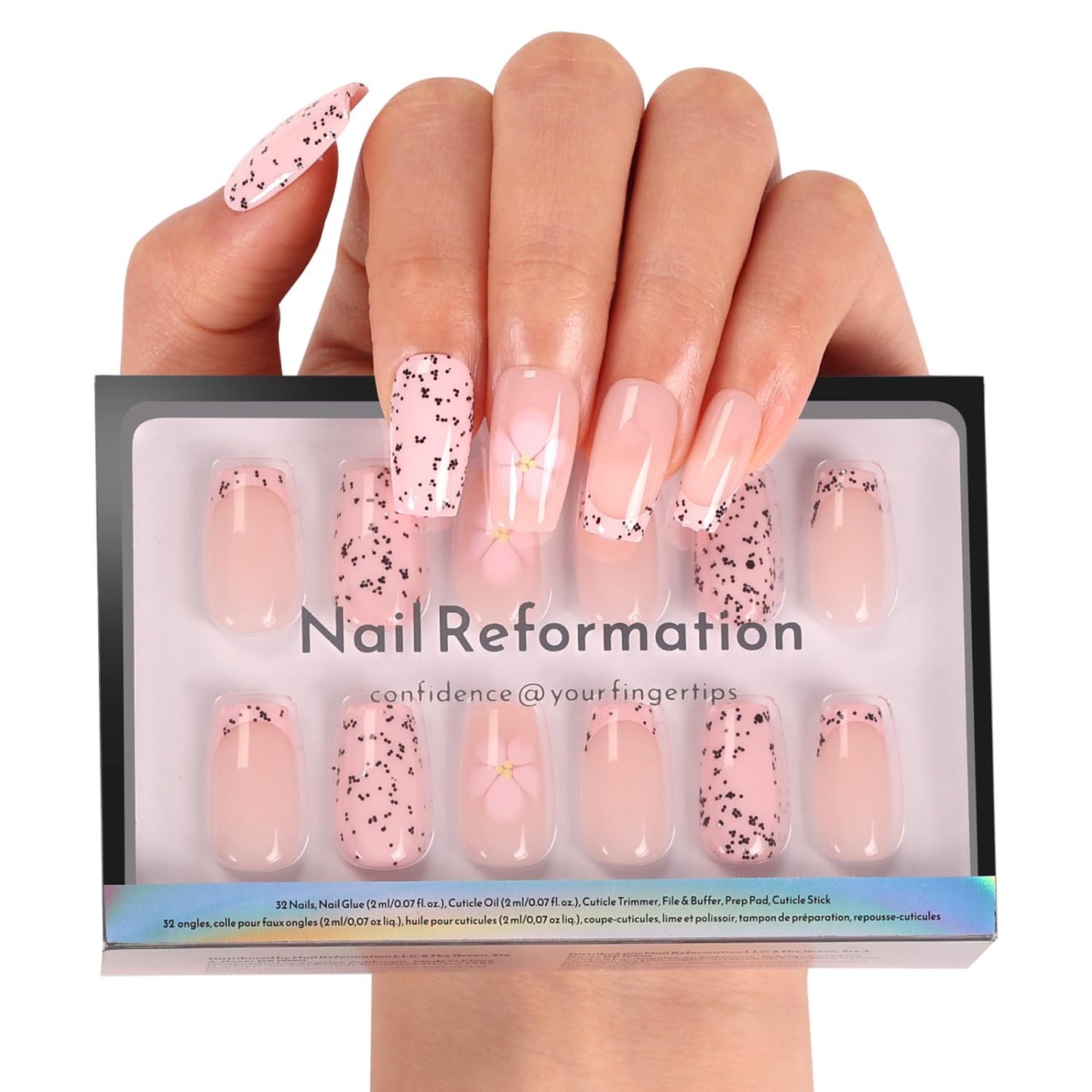 Press On Nails - Strawberry Seed Milky Pink Almond Fake Nails with Red Polka Dot French Tip | Glossy Reusable 32 Pcs in 16 Sizes - Perfect Manicure Gifts for Women