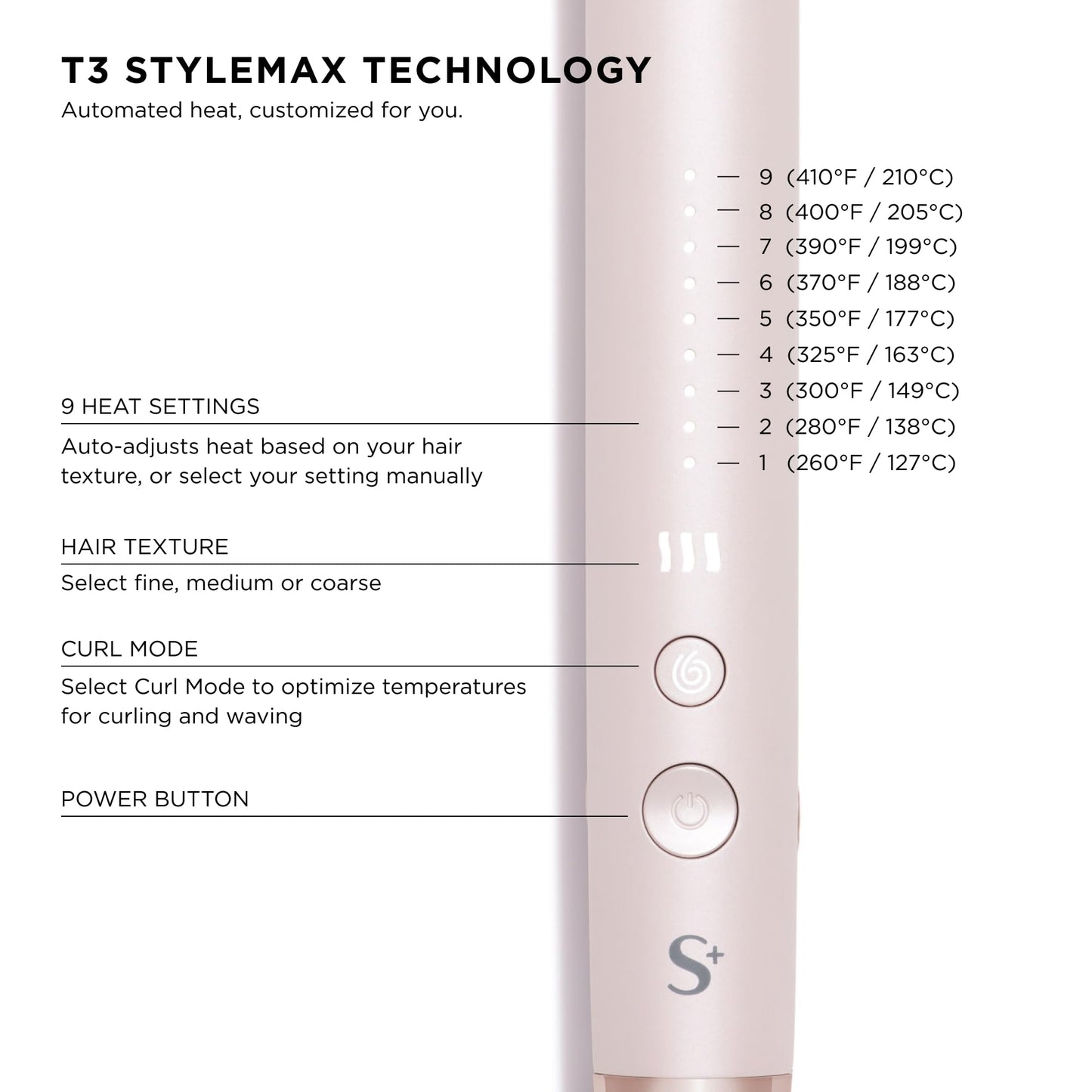 T3 SinglePass StyleMax Professional 1" Ceramic Flat Iron with Custom Heat Automation, 9 Heat Settings, Longer Ceramic Plates, for Straightening, Waving, Curling & Styling