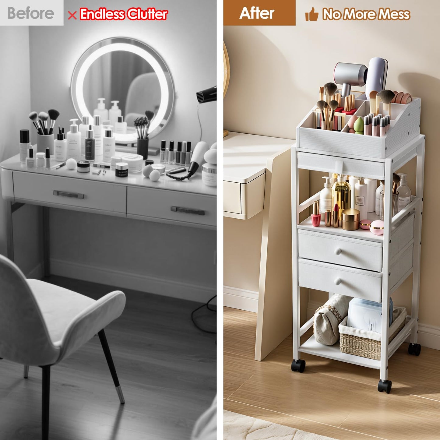 Luxspire Makeup Organizer Cart, Floor Skincare Organizers, Makeup Storage with Drawers, Vanity Organizer Cosmetics Display Cases Holder for Skin Care Perfume Nail Polish Makeup Brush Hair Tool, White