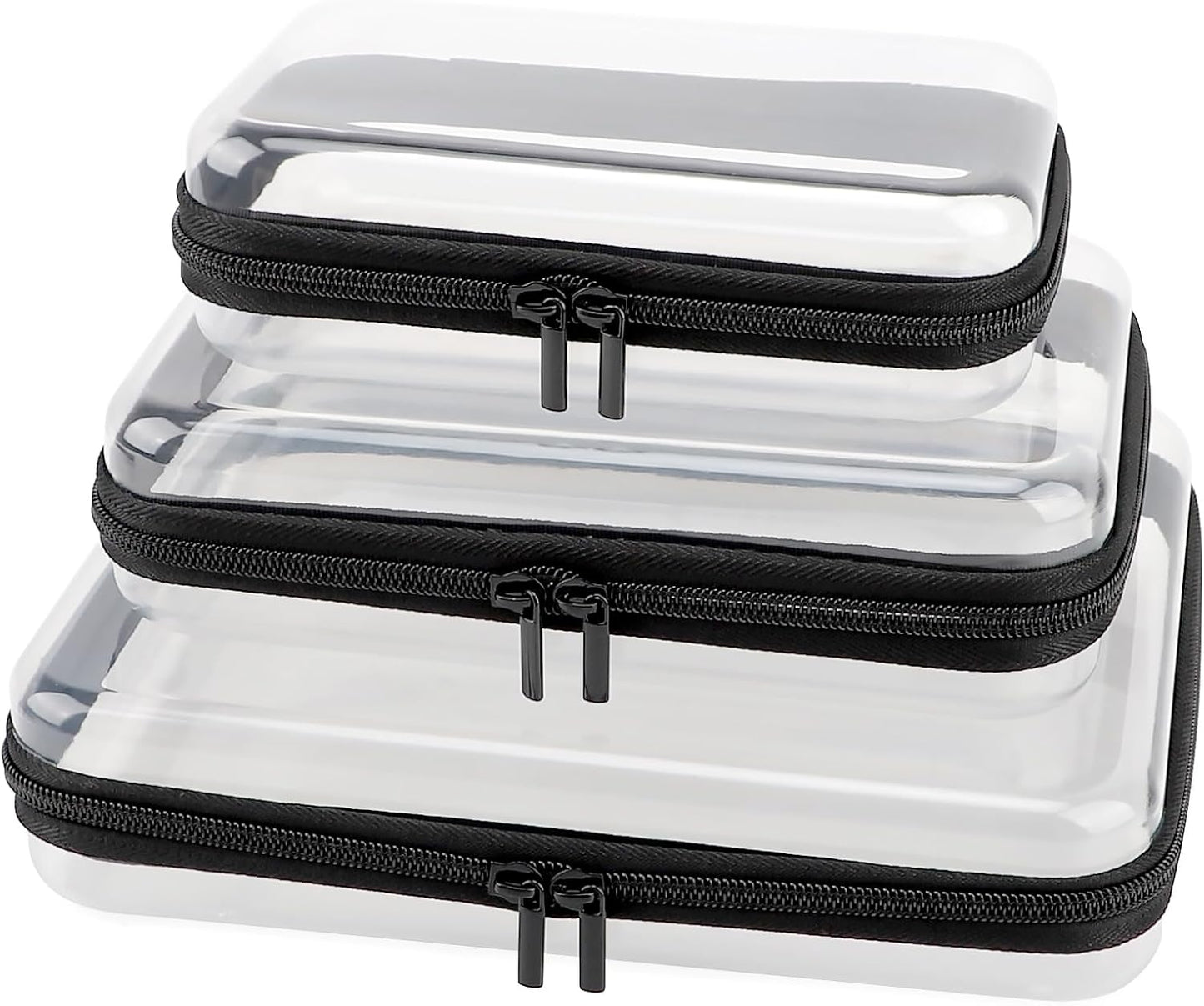Clear Hard Shell Zipper Case - 3 Pack Waterproof Makeup Organizer | Medium Size Black Travel Toiletry Bag