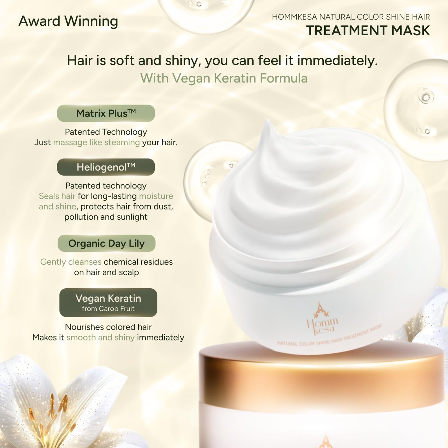 Hommkesa Natural Color Shine Hair Treatment Mask, Deep Restoration Formula