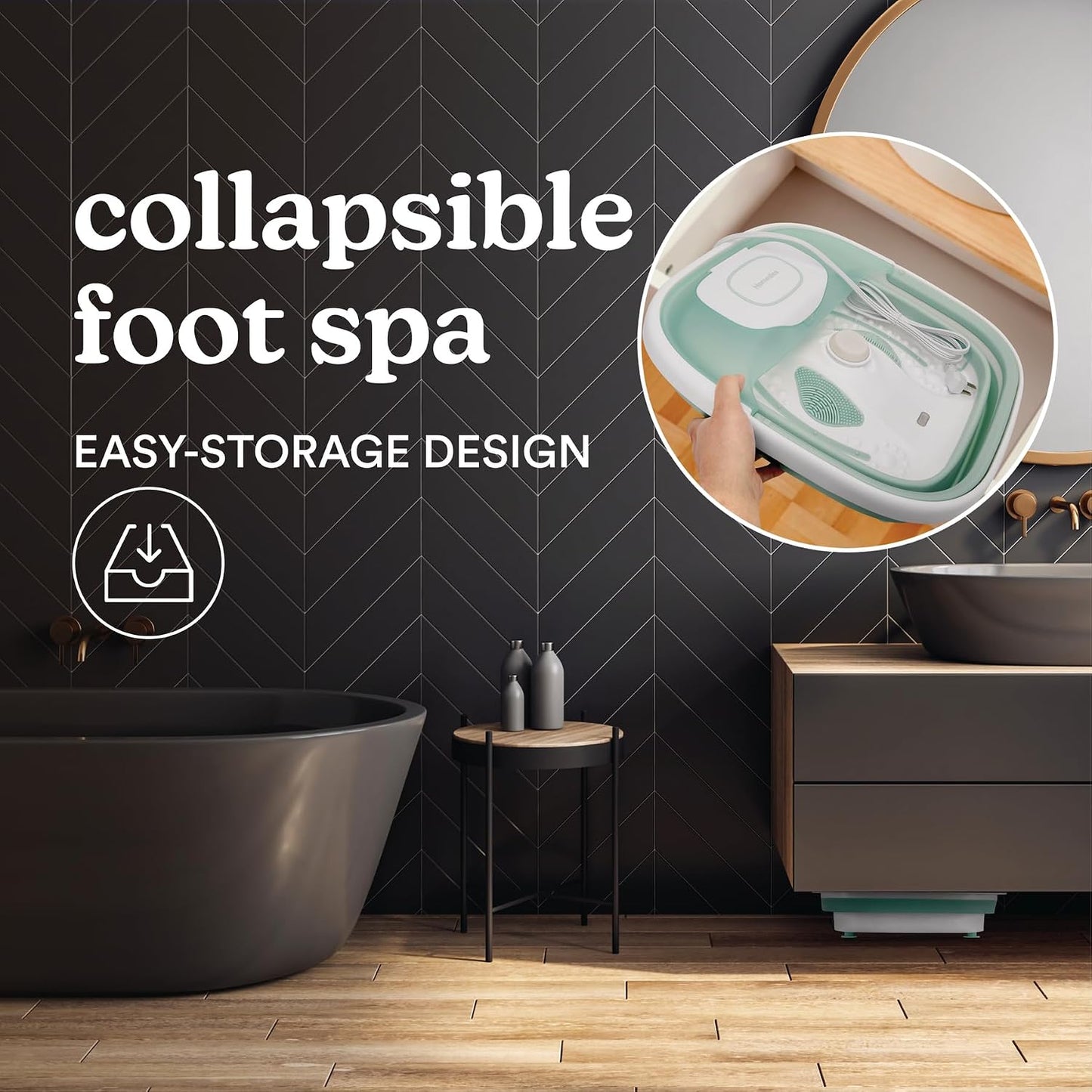 Smart Space Elite Footbath - Collapsible Heated Bubble Massage with 3 Pedicure Attachments | Ergonomic Design