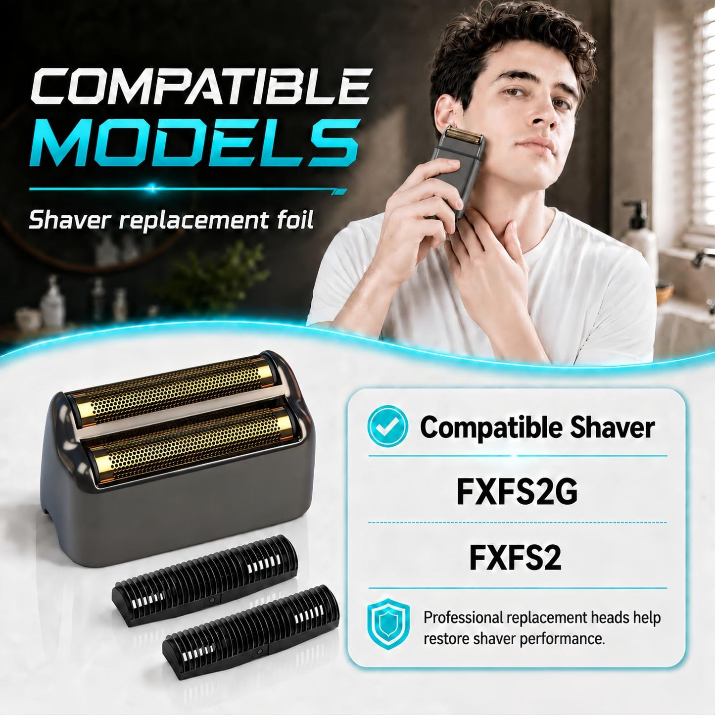 2 Pack Shaver Replacement Foil and Cutters Compatible with BaBylissPRO Double FXFS2 Metal Shaver foil Replacement,Black
