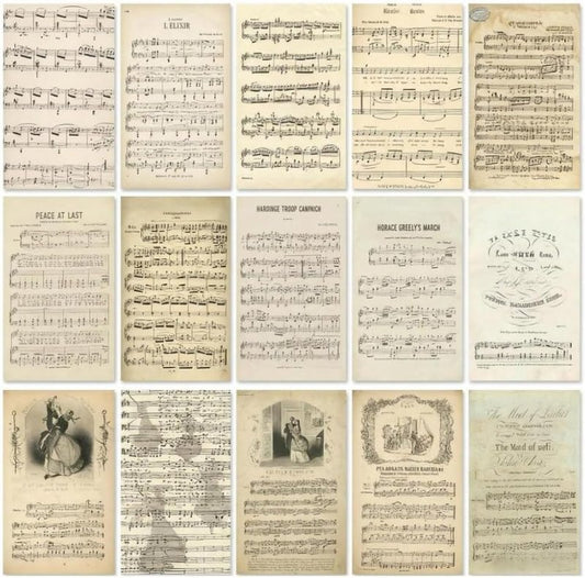 Vintage Music Score Background Paper - 30 Sheets Decorative Scrapbooking & Gift Wrap | Retro Design