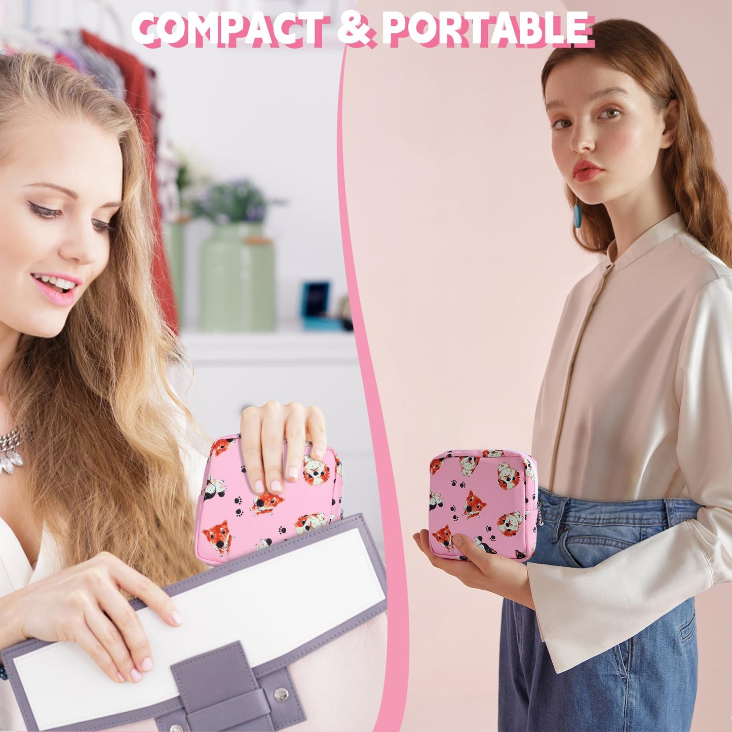 Likesing 5.1" Mini Makeup Bag for Purse, Nylon Small Makeup Pouch Travel Cosmetic Make up Bags for Women Girls, Cute Preppy Mini Toiletry Bag Coin Pouch Period Bag(N1230 Pink)