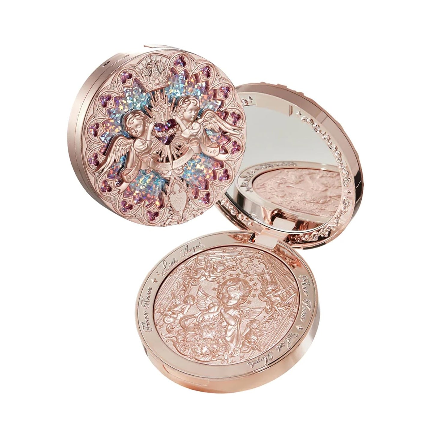 Little Angel Embossed Highlighter - Rose Champagne Powder | Warm Rose Gold, Pearly Shimmer, Long-Lasting Glow