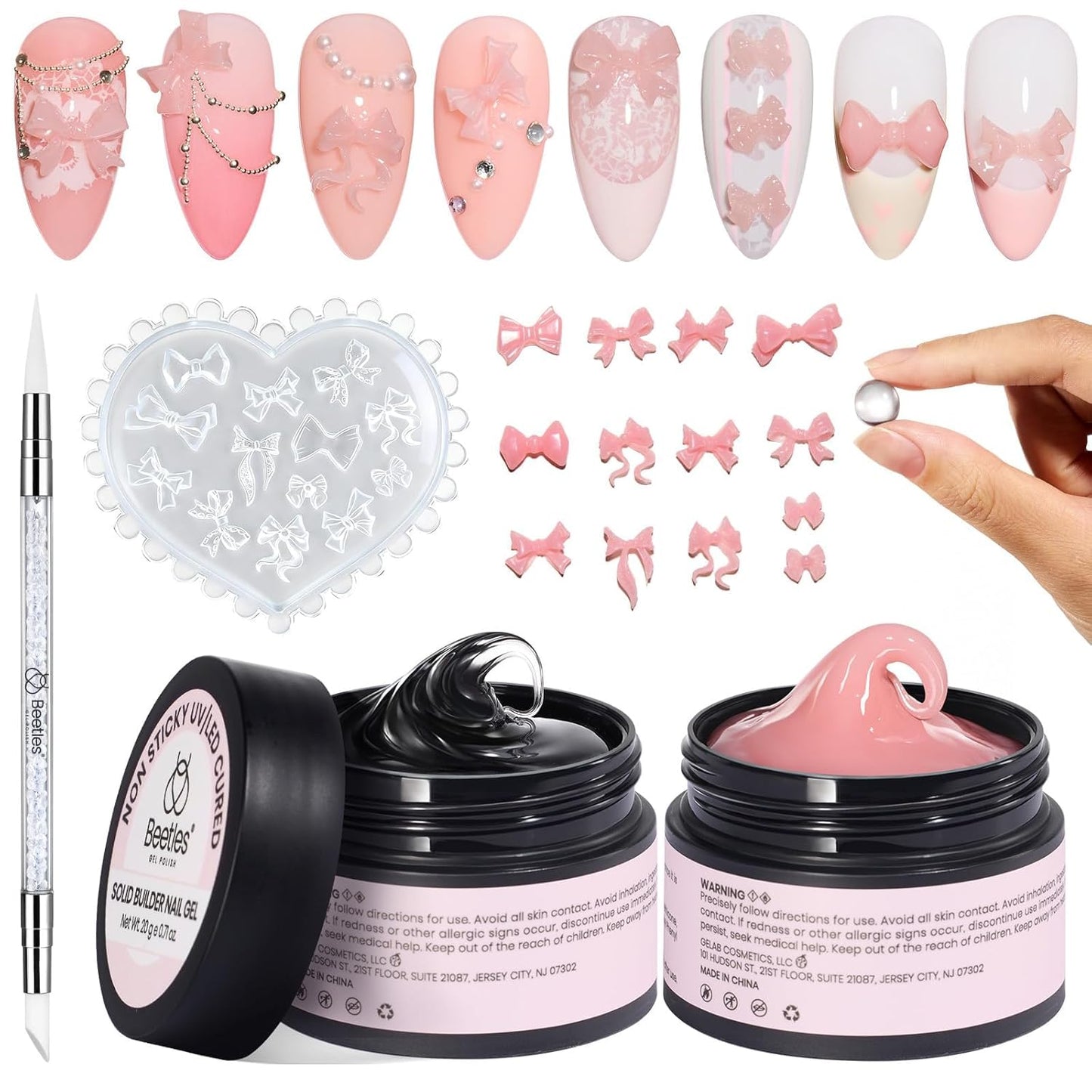 Beetles 3D Solid Builder Nail Gel Kit - 2 oz Clear Sculpting Gel for 3D Nail Art | Non-Sticky UV LED Gel with Dual Forms & Sculpting Pen