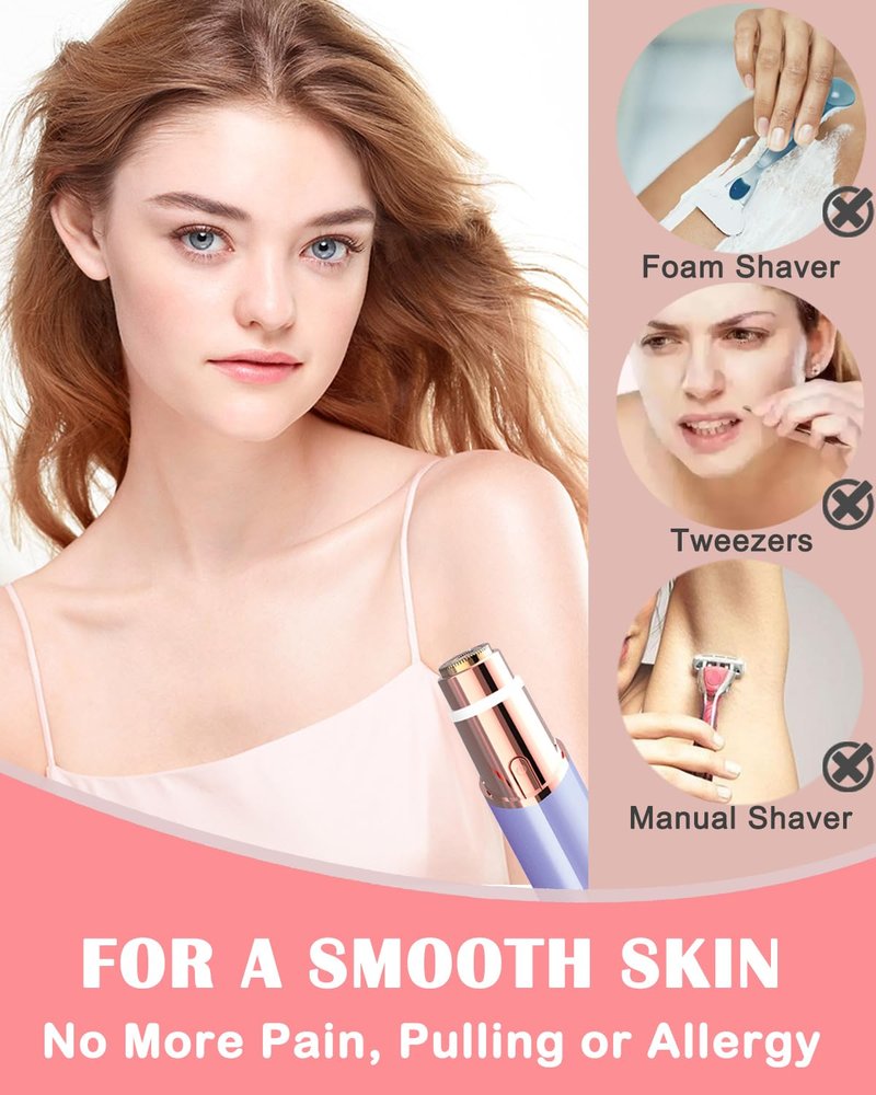 Electric Facial Hair Remover for Women - Face Hair Removal Epilators - Lady Facial Hair Shaver Rechargeable Painless for Face Upper Lips Peach Fuzz Chin Armpit Bikini Line Legs and Body (Blue)