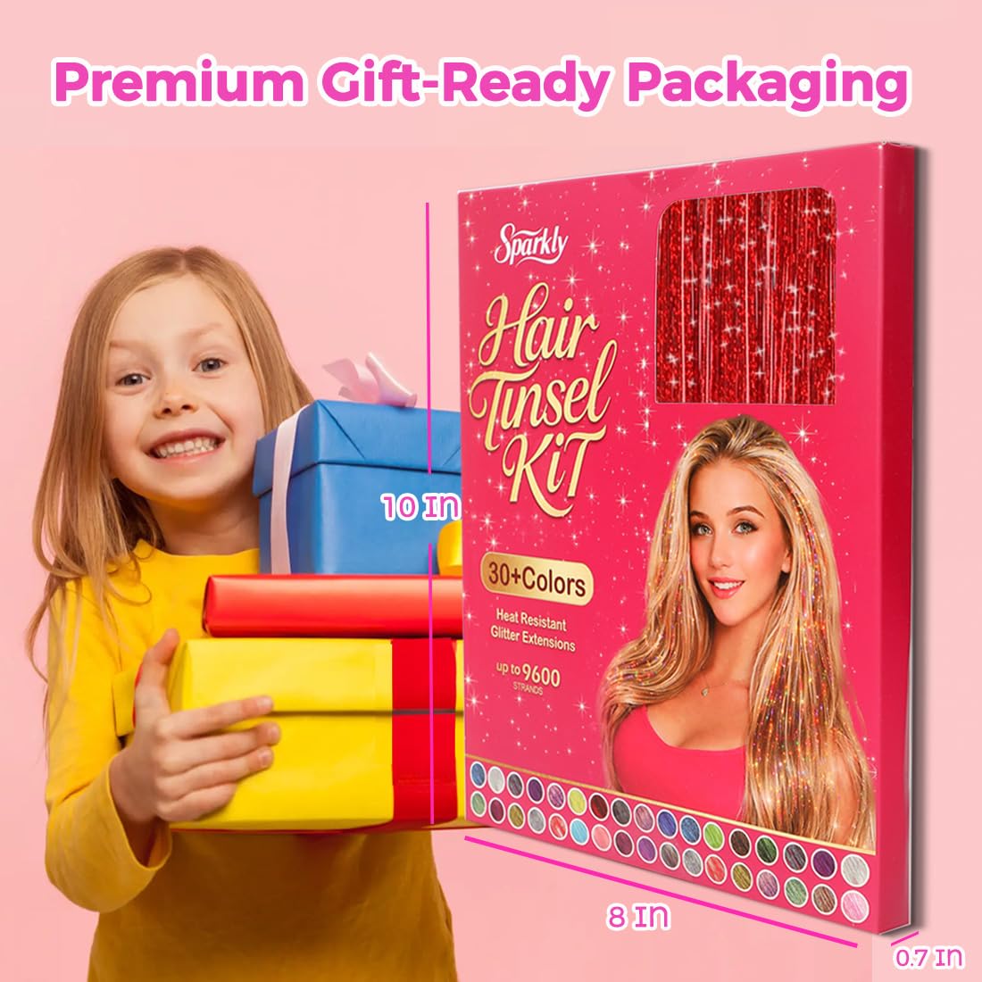 Hair Tinsel Kit with Tools, 3200+ Strands Red Holographic Fairy Hair, 48" Heat Resistant Glitter Hair Extensions, Easy DIY Kit for Girls, Christmas Party & Festival Gift