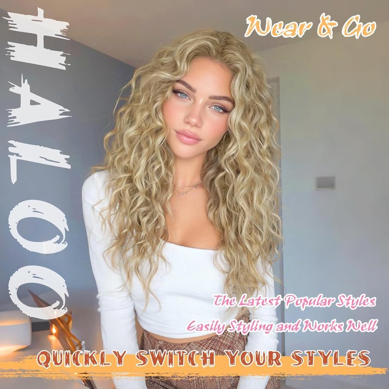 Blonde Wigs for Women - 4x1 Lace Front Natural Hairline | Long Wavy Curly Synthetic, 21 Inch Dirty Blonde
