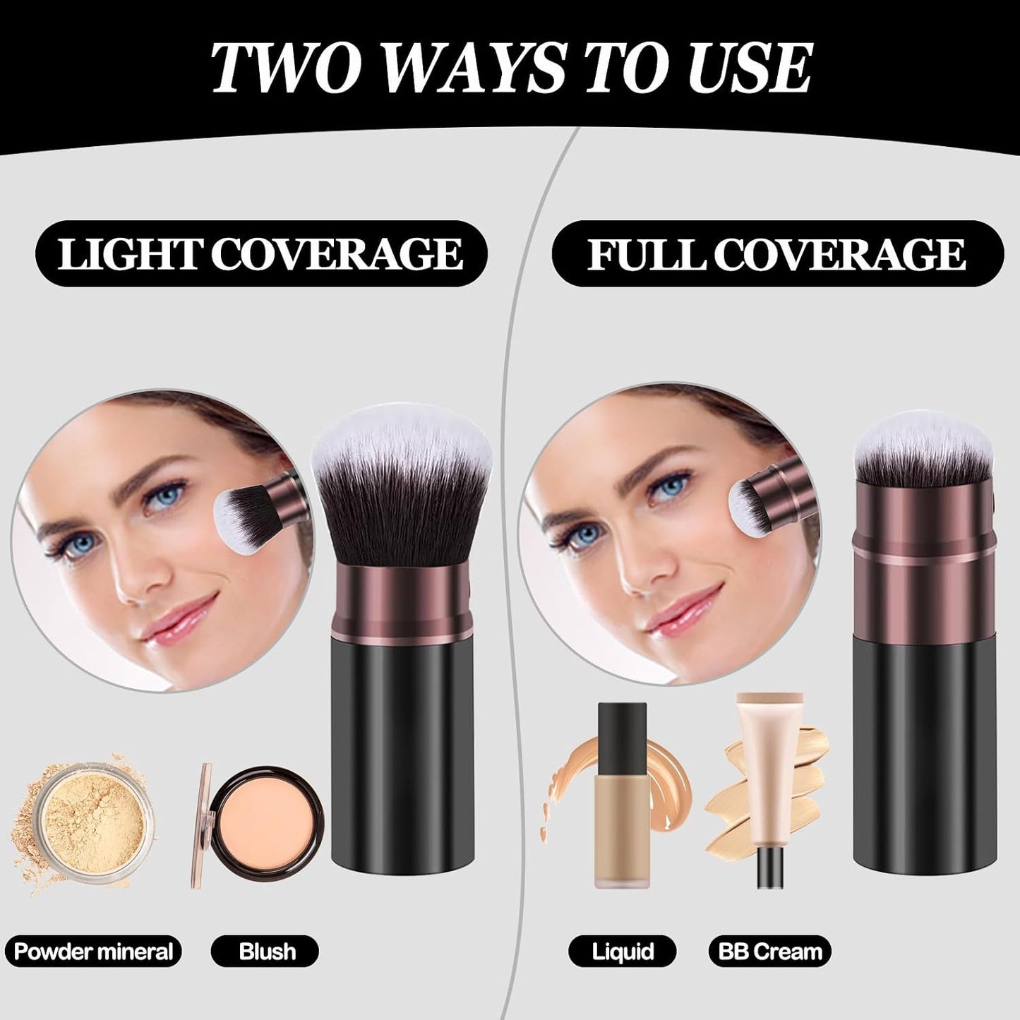 Retractable Kabuki Makeup Brush - Professional Travel Powder Brush for Flawless Blending | Ideal for Liquid, Cream, Blush & Bronzer