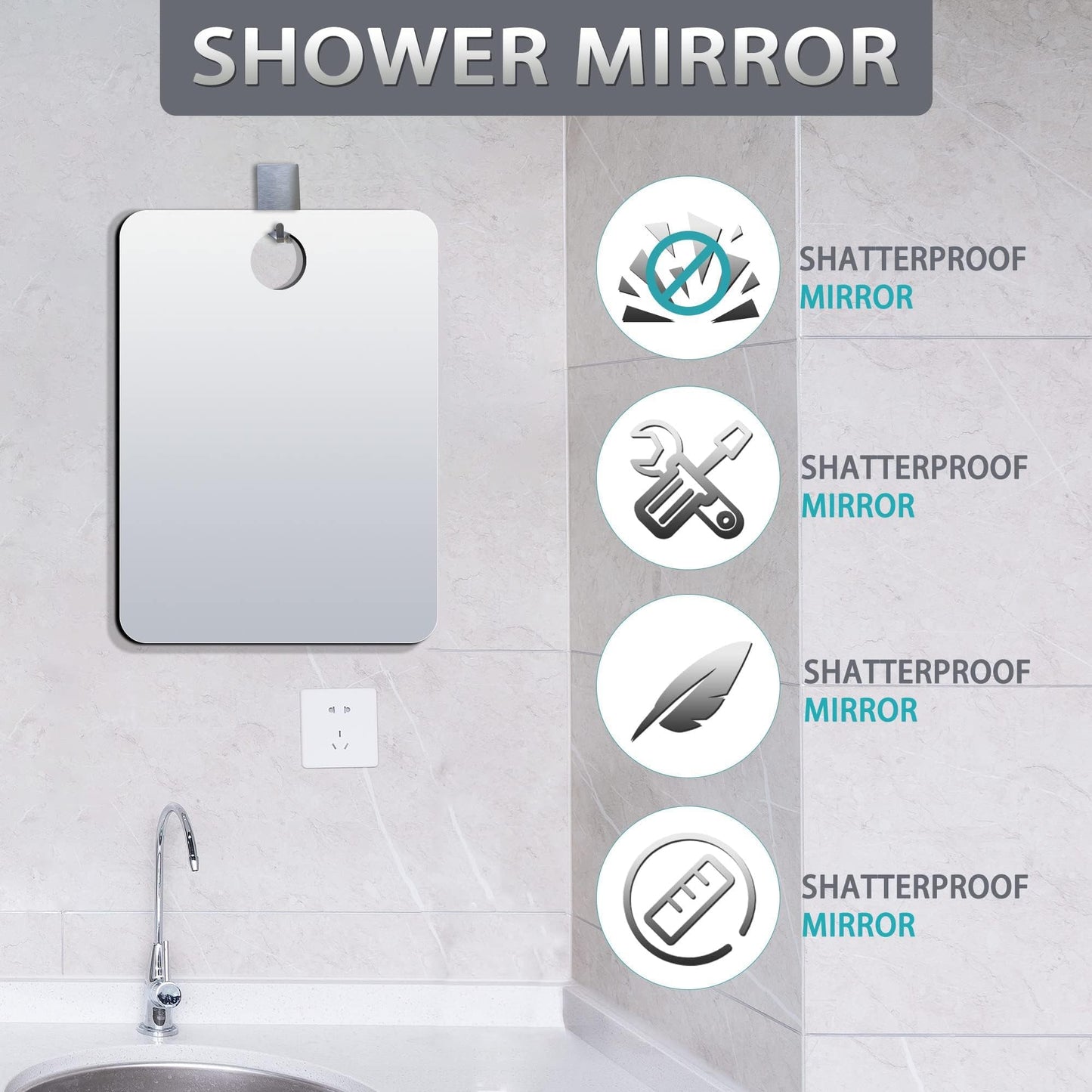 JEIAKONJI Shower Mirror for Shaving, Shower Mirror for Shaving Men(9.8 x 7.8 Inch); Small Wall Mirrors for Showers, Shatterproof Plexiglass Makeup Mirrior, Travel Camping Showers Mirrors