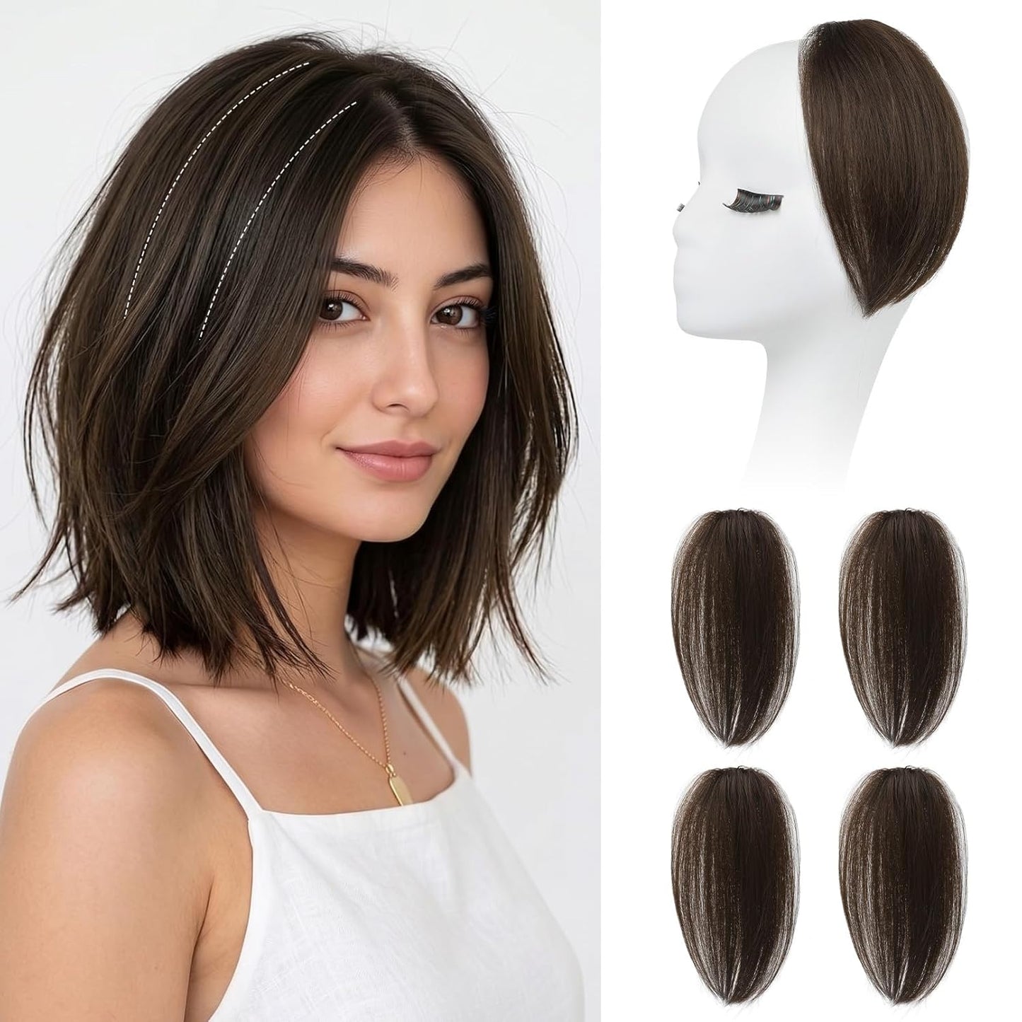 REECHO Clip In Hair Volumizer - Short Thick Hairpieces for Extra Volume | Light Brown with Blonde Highlights, 8 Inch (Pack of 2)