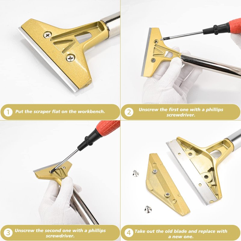 EHDIS Flat Top Grill Scraper Razor BladeGlass Scraper Tool, 4 Inch Metal Blade Kitchen Scraper for Cleaning Griddle & Flat Top Grill for Diner, Bar, Hotel, Restaurant