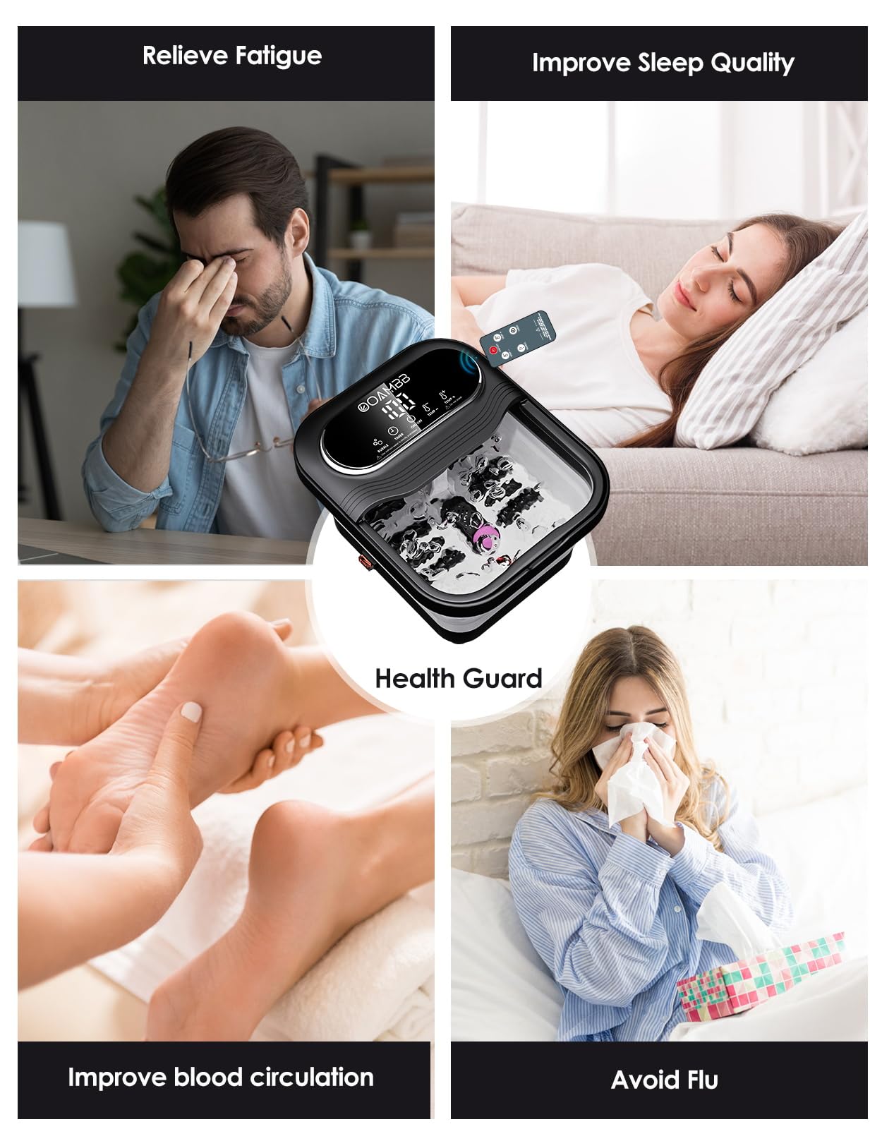 OOAMBB Collapsible Foot Spa with Heat, Bubble and Temp Control, Remote, Foot Bath Massager with XL Touch Screen and Massage Rollers, Foot Soaking Tub, Pedicure Foot spa for Stress Relief (Black)