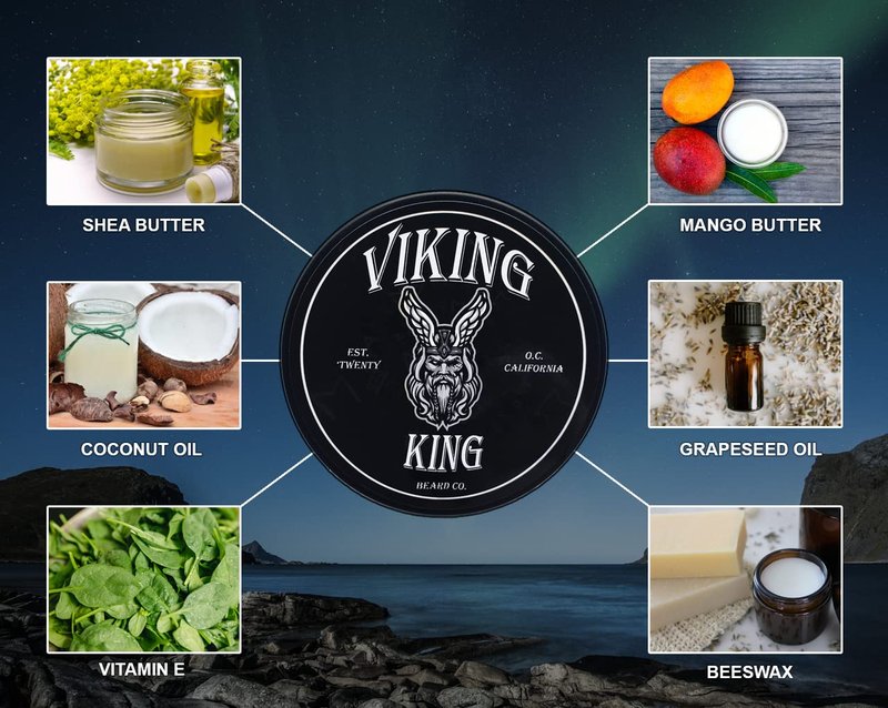 VIKING KING BEARD CO. Beard Balm - Silver (Unscented) - All Natural Beard Softener and Conditioner - Men's Grooming Product - 4 Ounce Tin