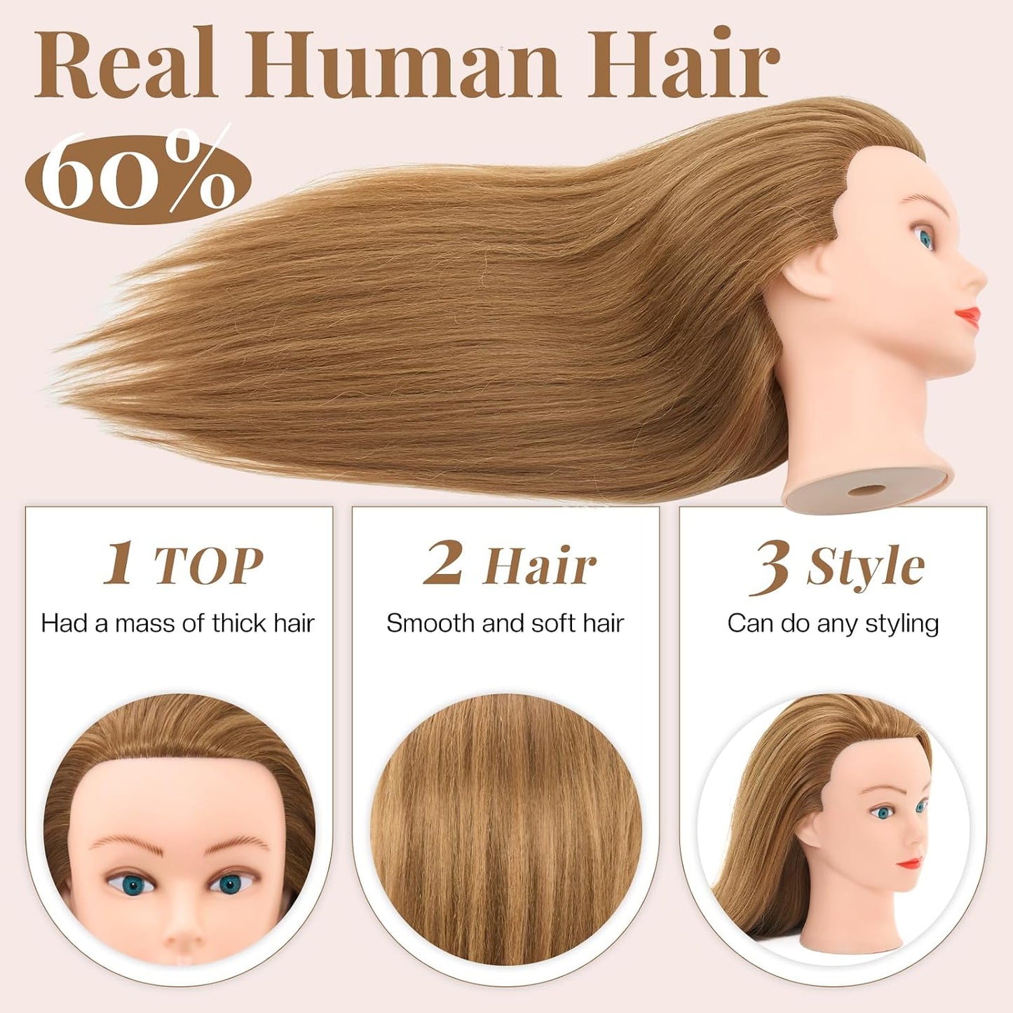 28-Inch Real Hair Mannequin Head - Cosmetology Styling Tool for Braiding, Curling & Cutting | Blonde