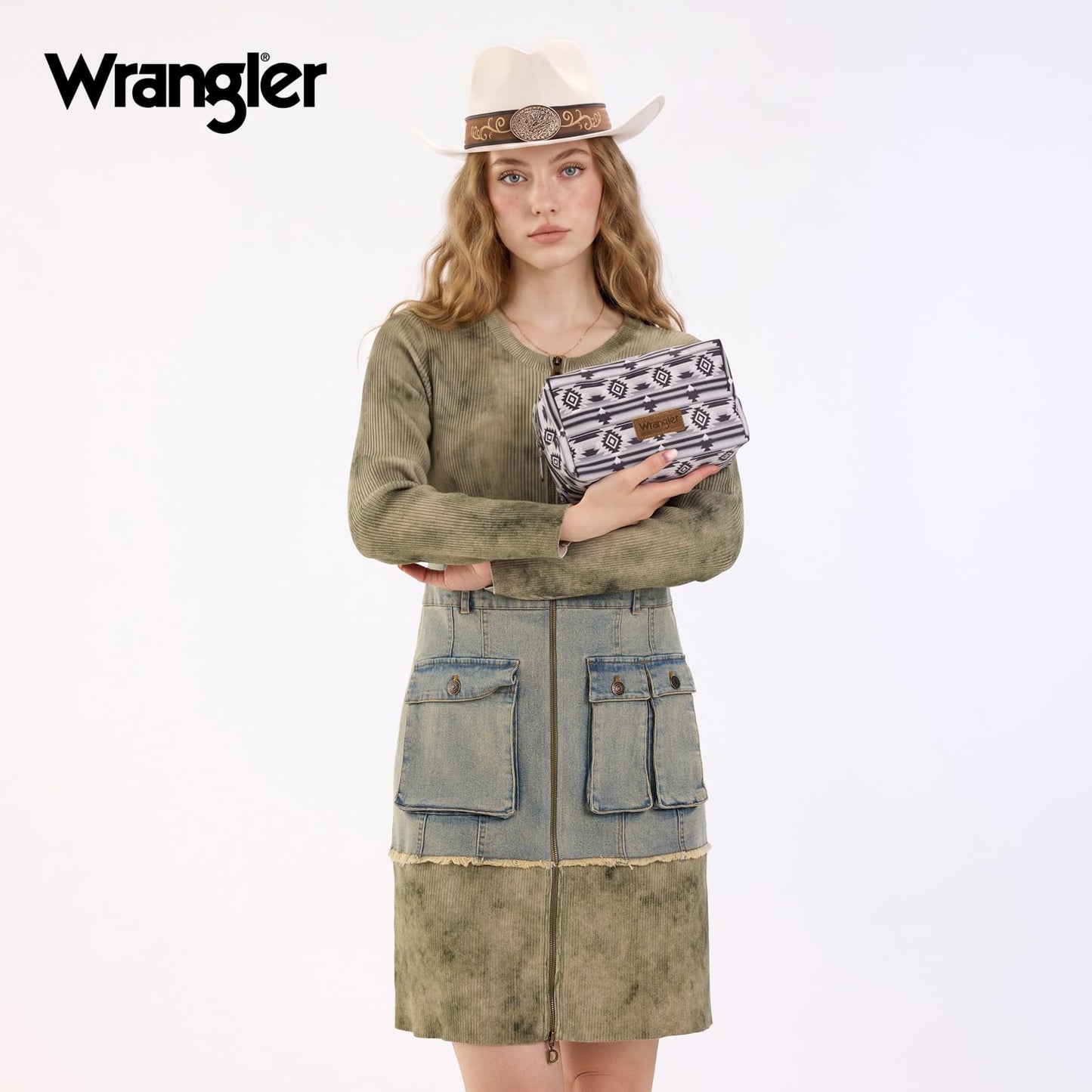 Montana West X Wrangler Travel Makeup Bag Waterproof Cosmetic Bag Portable Makeup Pouch for Women Large Toiletry Bag