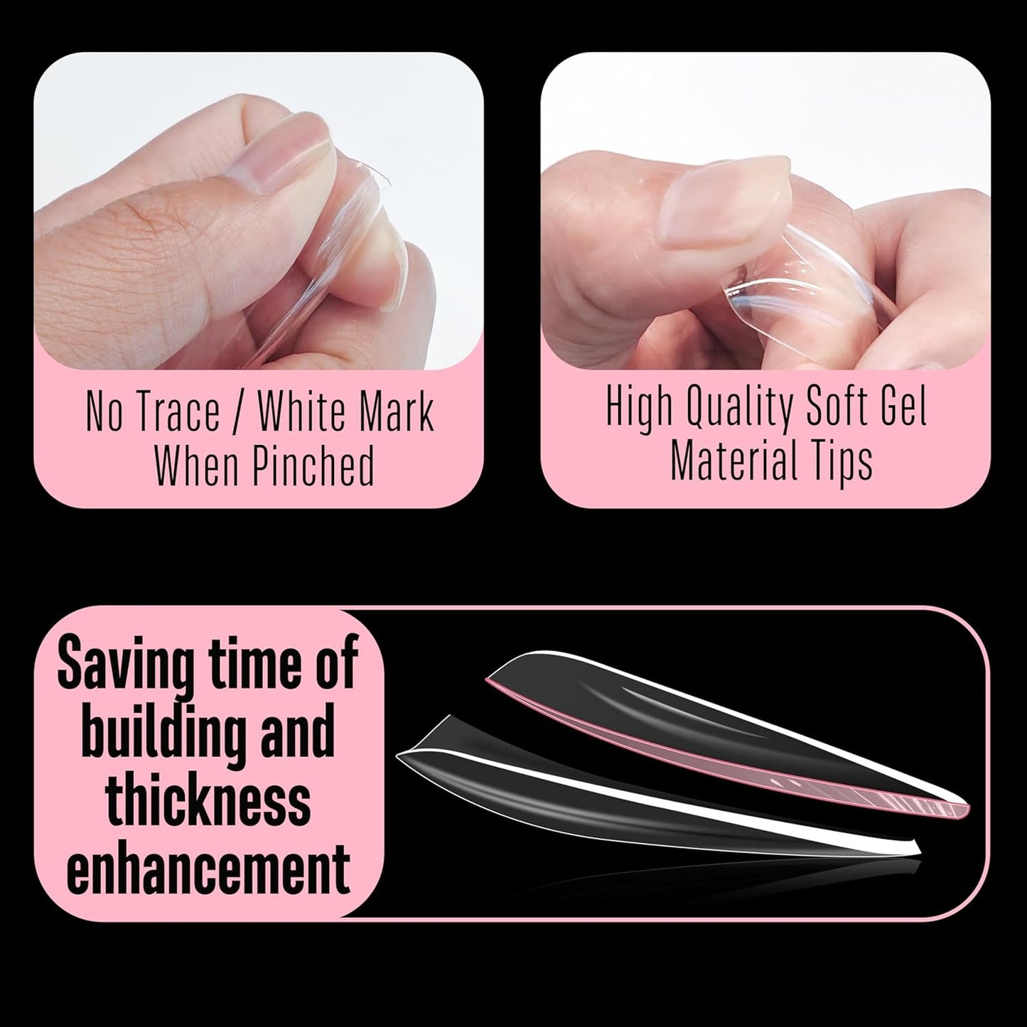 XXL Stiletto Almond Nail Tips - Extra Thick Long Press-On Nails, Full Cover Soft Gel, 300pcs in 15 Sizes