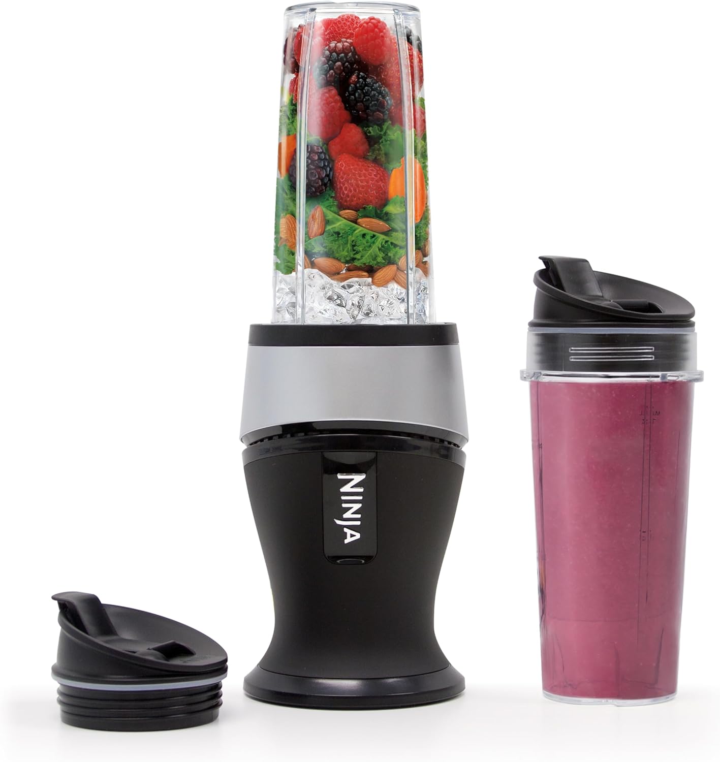 Ninja Nutri-Plus Personal Blender - Compact 900W Blender for Smoothies & Frozen Drinks | 3 To-Go Cups & Lids | Silver