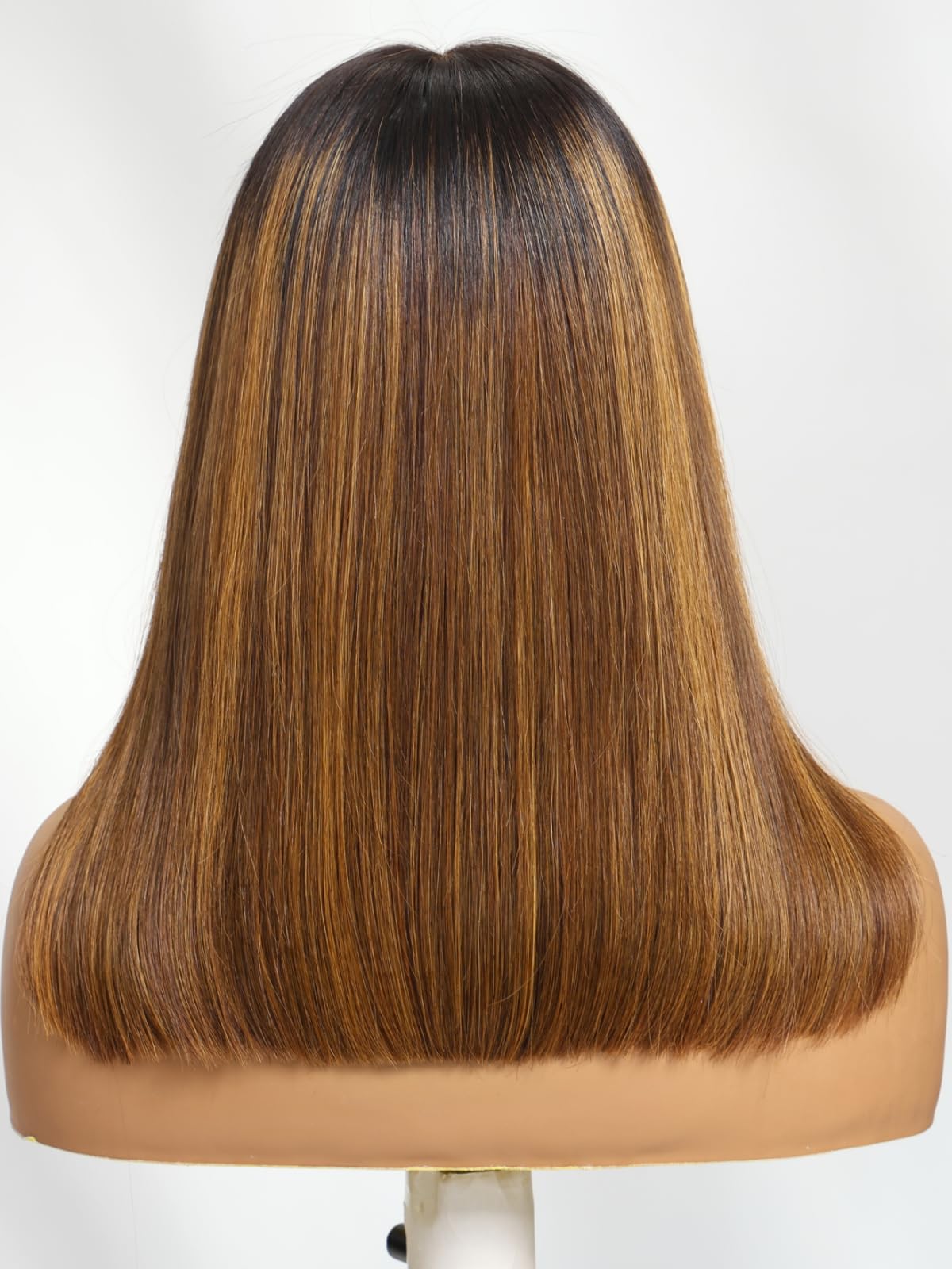 UNICE Bye Bye Slip Blunt Bob Wig Human Hair 7x5 Lace Closure Glueless Drawstring Wig Pre Plucked Pre Cut Bleached Knots Brown with Blonde Piano Highlights 12 inch