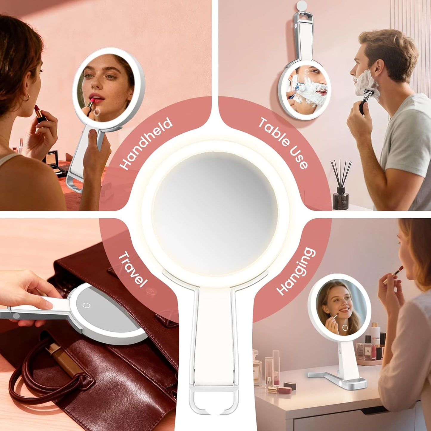 Makeup Mirror with Lights - Double-Sided 10X Magnification | Portable Rechargeable 3-in-1 Design