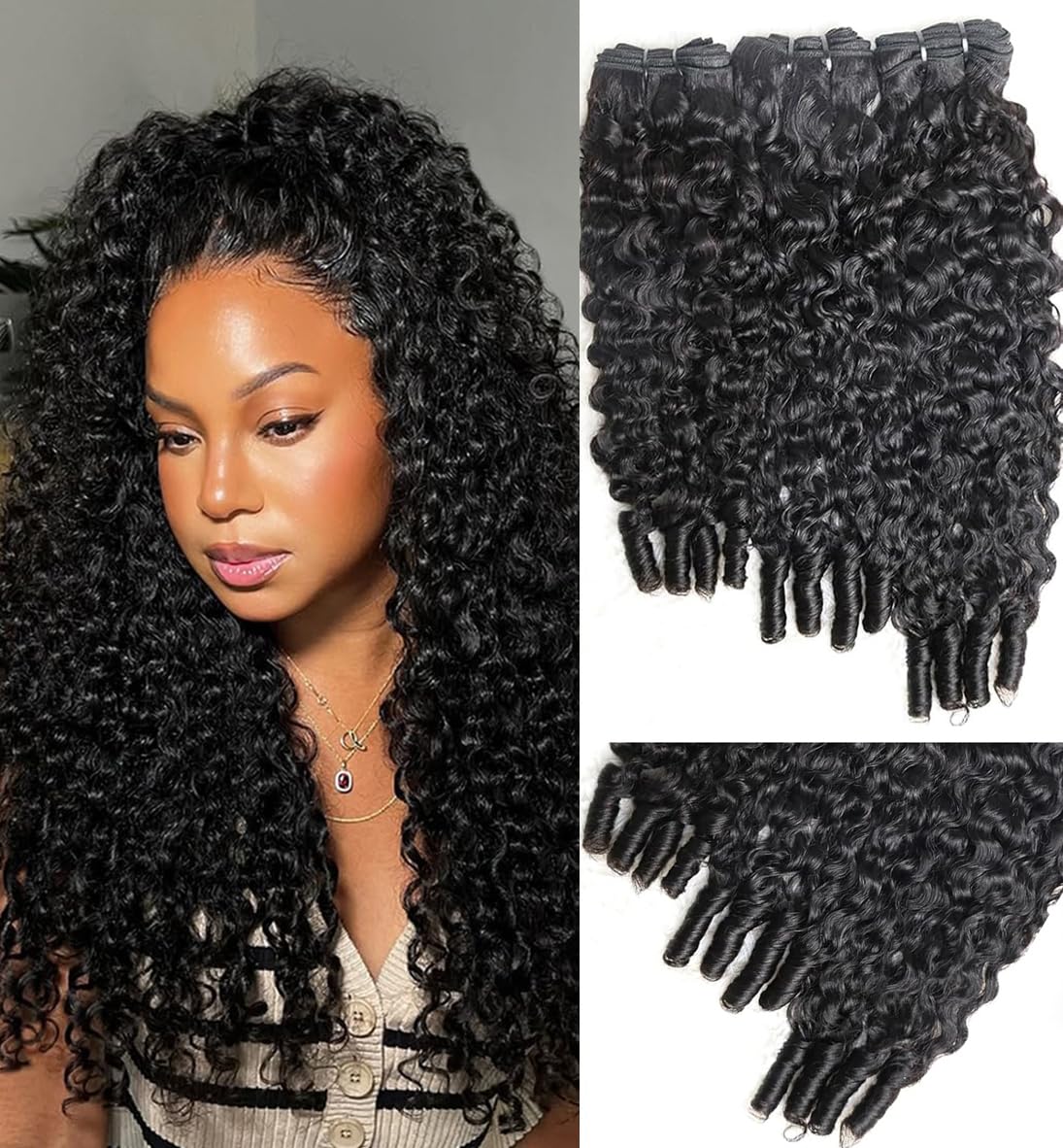 Burmese Curly Bundles Human Hair 20 22 24 Inch 3C4A 100% Unprocessed Raw Virgin Human Hair for Black Women Natural Black 12A Water Wave Double Weft with Spiral Curly End (3 Bundles)