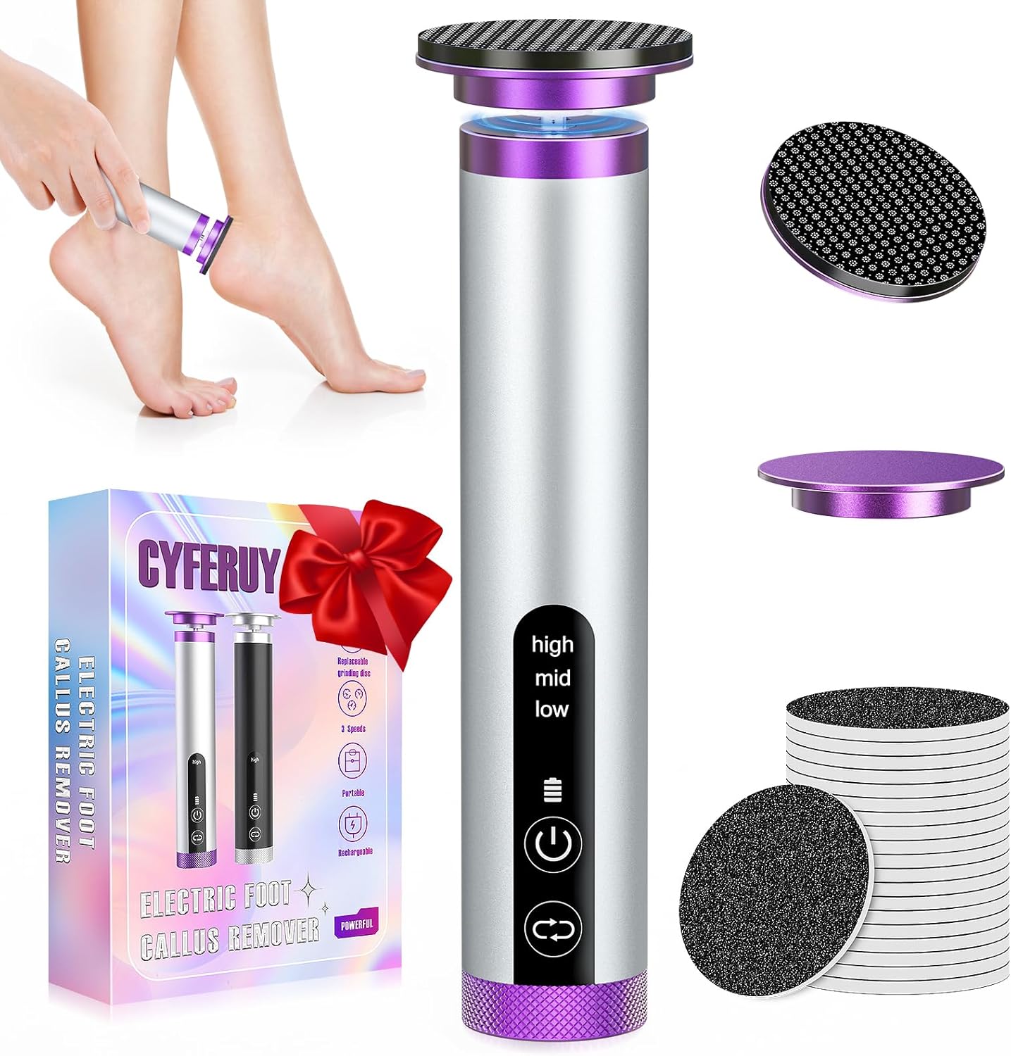 Electric Foot Callus Remover - Ergonomic Nano-Glass Head for Professional Home Pedicure | Reusable Foot File Tool