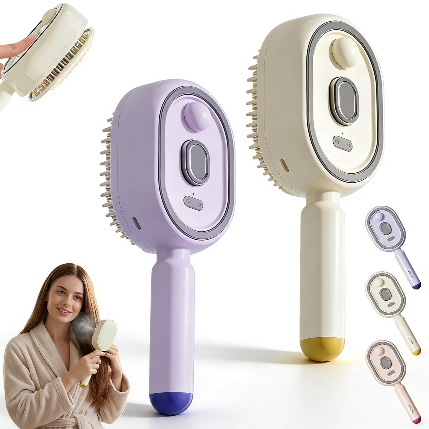 Electric Steam Brush, Rechargeable Misting Brush With Water Spray, Anti Frizz Detangling Steam Straightener, Red Light Air Cushion Comb, Usb C Styling Tool For Short Hair
