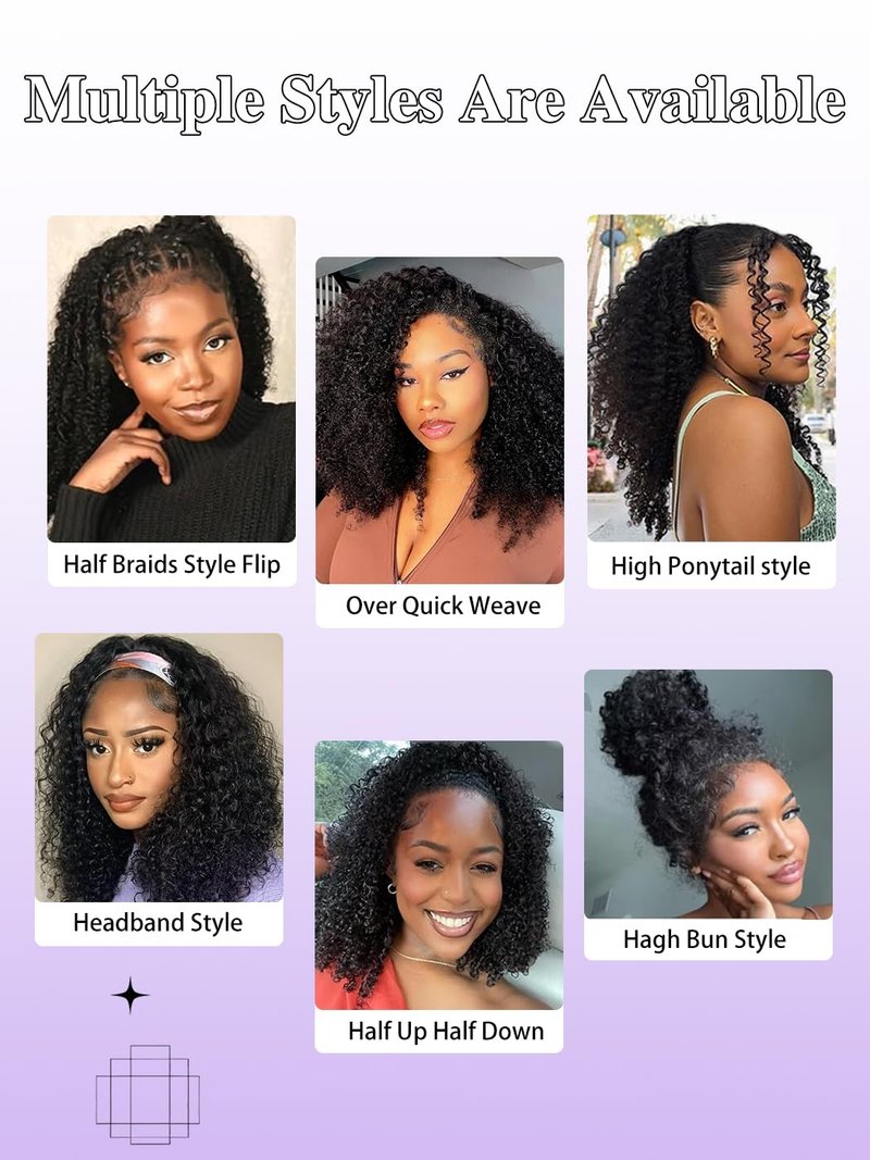 Kinky Curly Half Wig - 20 Inch Human Hair, 200% Density | Glueless 3-in-1 Design for Protective Styling