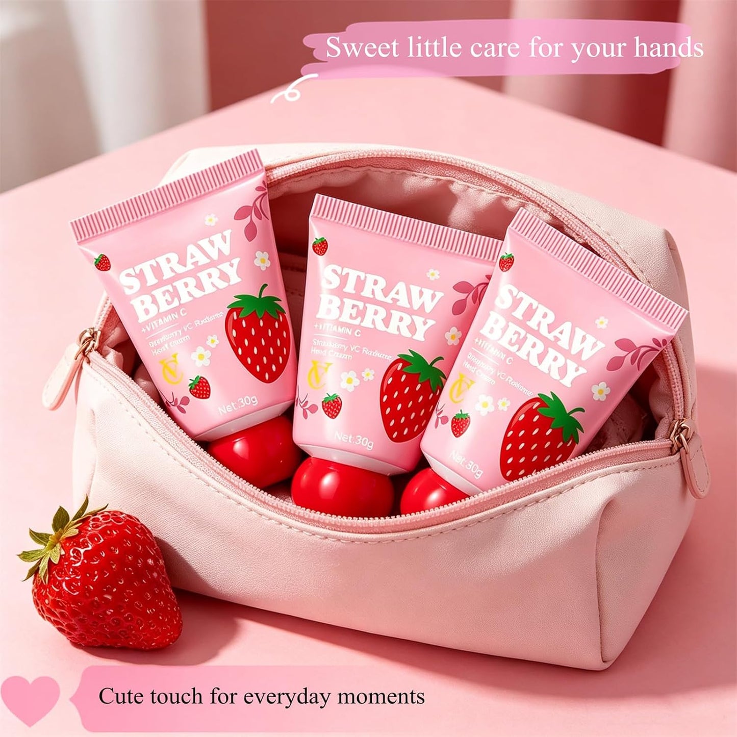 Strawberry Hand Cream - Moisturizing Travel Size Lotion Set | 3 Pack, Deep Hydration for Dry Hands, 30g Each