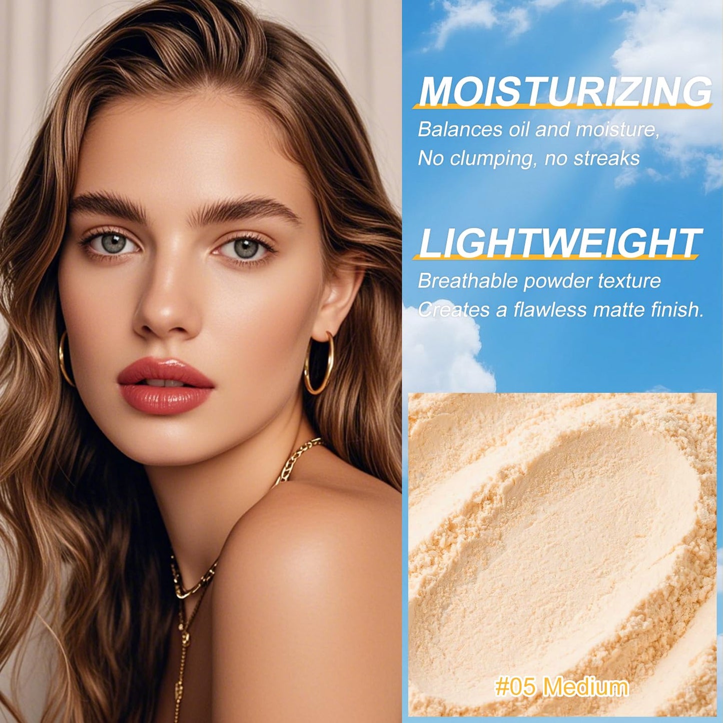 Mineral Sunscreen Setting Powder for Face & Scalp, SPF 35 Translucent Loose Powder, Mineral Brush Powder, Oil Control Natural Matte Finish, Lasting Lightweight Breathable (Medium)
