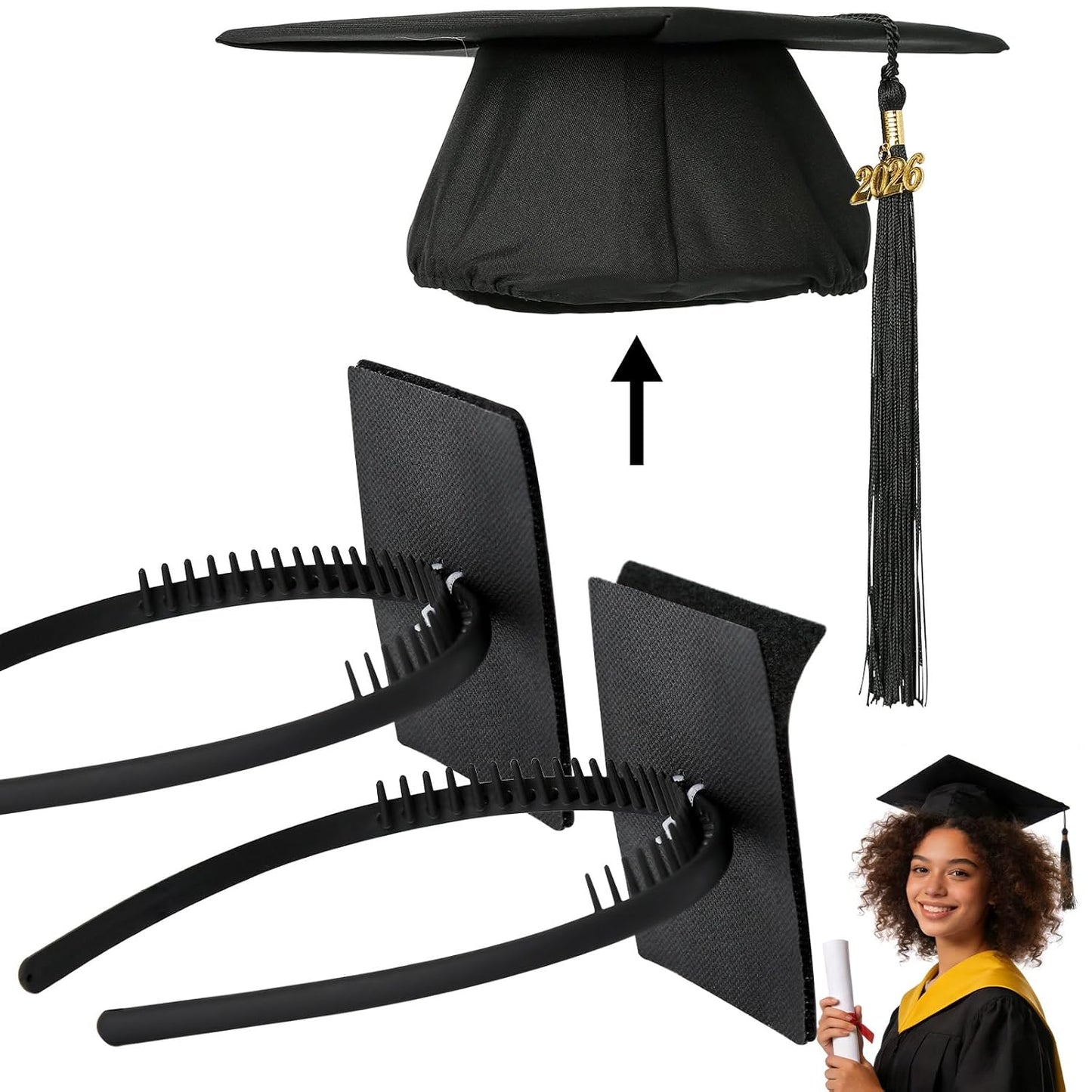 Graduation Cap Headband - Super Strong Clear Headband with Hook and Loop | Perfect Gift for Graduates (2 Pcs)