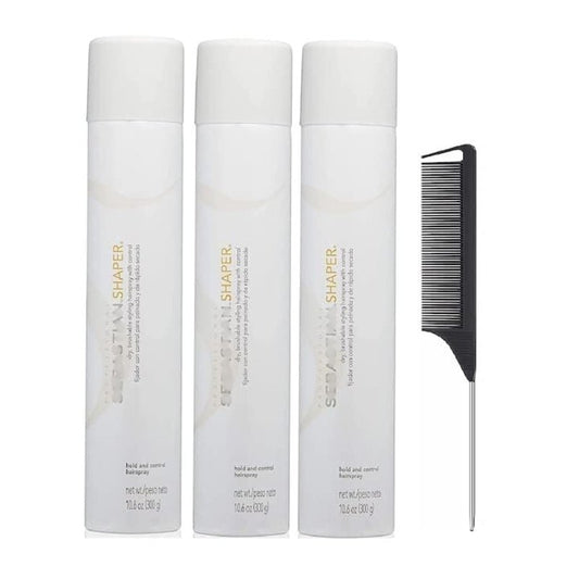 Regular Shaper Hair Spray - Flexible Hold for All Hair Types - Travel, Size Hairspray - Perfect for On-the-Go Styling - Hold and Control Hairspray, 10.6 oz with Black Steel Comb (Pack of 3)
