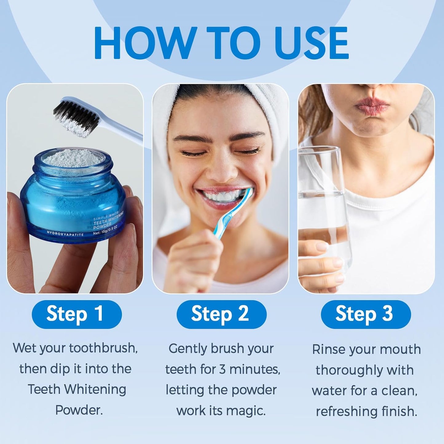 Teeth Whitening Powder - Enamel-Safe Hydroxyapatite Formula - Gentle, No Sensitivity - 15g for Long-Lasting Freshness