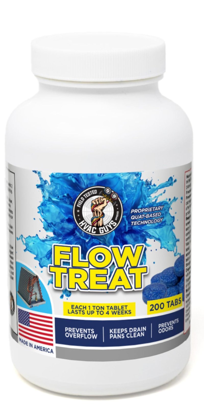 HVAC GUYS – Flow Treat Tabs - 200 Tablets | AC Drain Line Cleaner | Prevents Odors, Keeps HVAC Drain Pan Clean, Prevents Overflow | One Tablet Lasts up to 4 Weeks