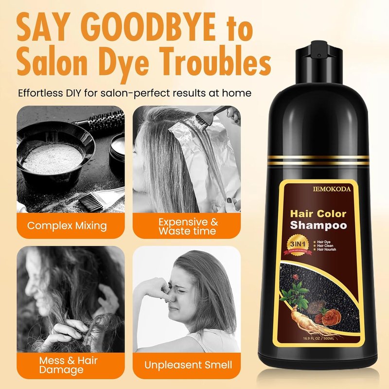 Natural Black Tea Hair Dye Shampoo - 3 in 1 Formula for 100% Gray Coverage | 16.9 Fl Oz