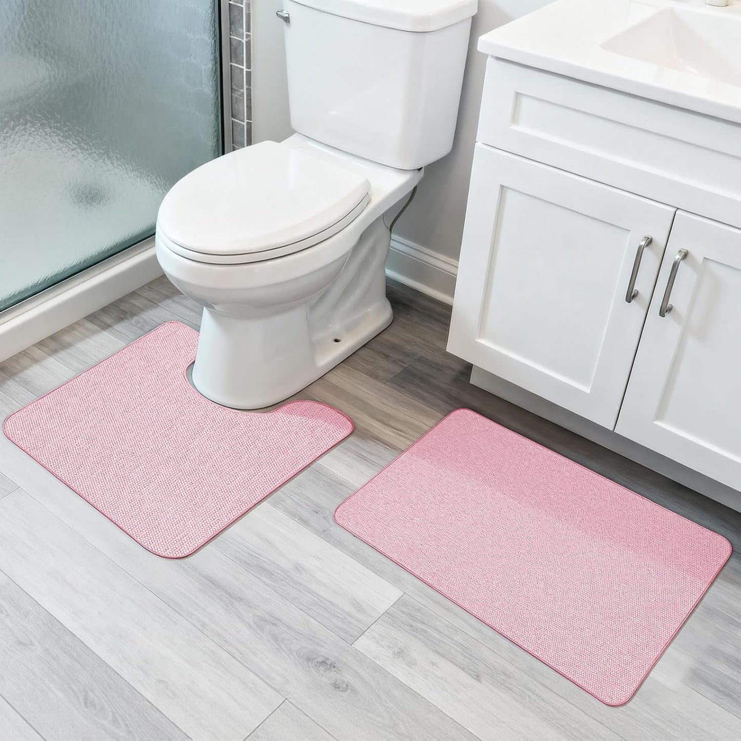 Ultra Thin Bath Mat - Non-Slip Rubber Bathroom Rug, Quick Dry & Absorbent | Grey, 1'5"x2'3" (17x27 Inch)