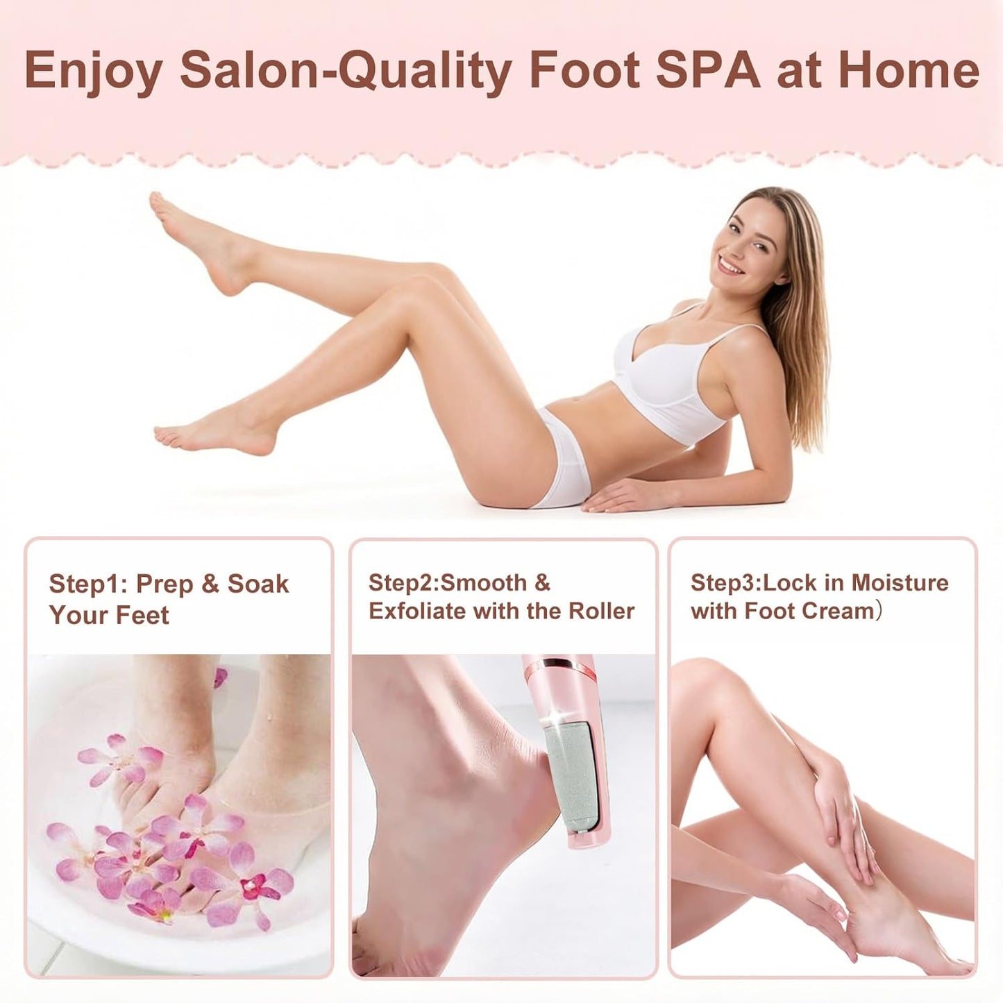 Electric Foot Callus Remover - Rechargeable Pedicure Tool with 2 Speeds & LED Light | At-Home Foot Care for Hard, Cracked Skin (White)