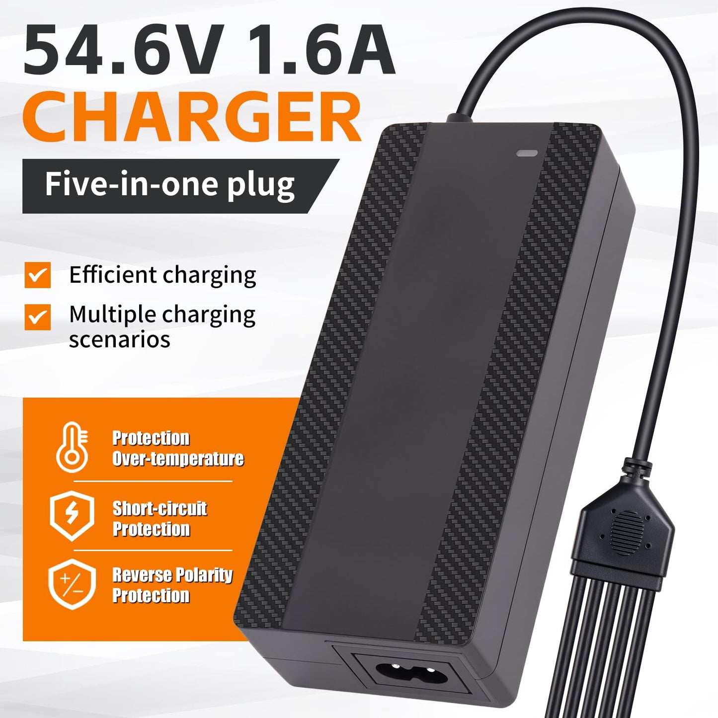 CraogeCoore 54.6V 1.6A Electric Scooter Charger for 48V Lithium Battery, 5-in-1 Plug Smart Ebike Charger Compatible with Jetson, Gotrax, Razor,Segway, Swagtron, Hiboy, Lectric XP and More