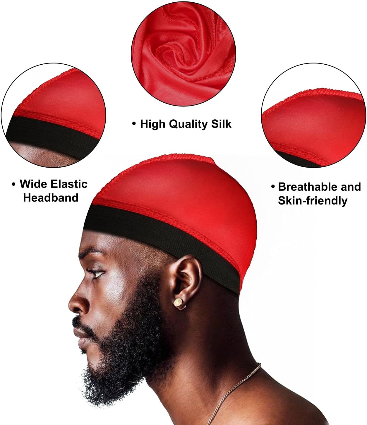 Silk Wave Caps for 360 Waves - 4Pcs Silky Durags for Men | 2 Blue & 2 Black