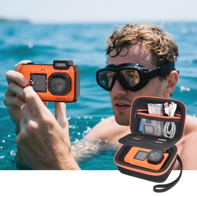 8K Digital Camera Case Compatible with Tupsio/for Fohoa/for SPUNALP/for Mafiti Rugged Waterproof Camera for Snorkeling,Selfie Underwater Camera Storage Holder with Mesh Bag for Accessories (Case Only)