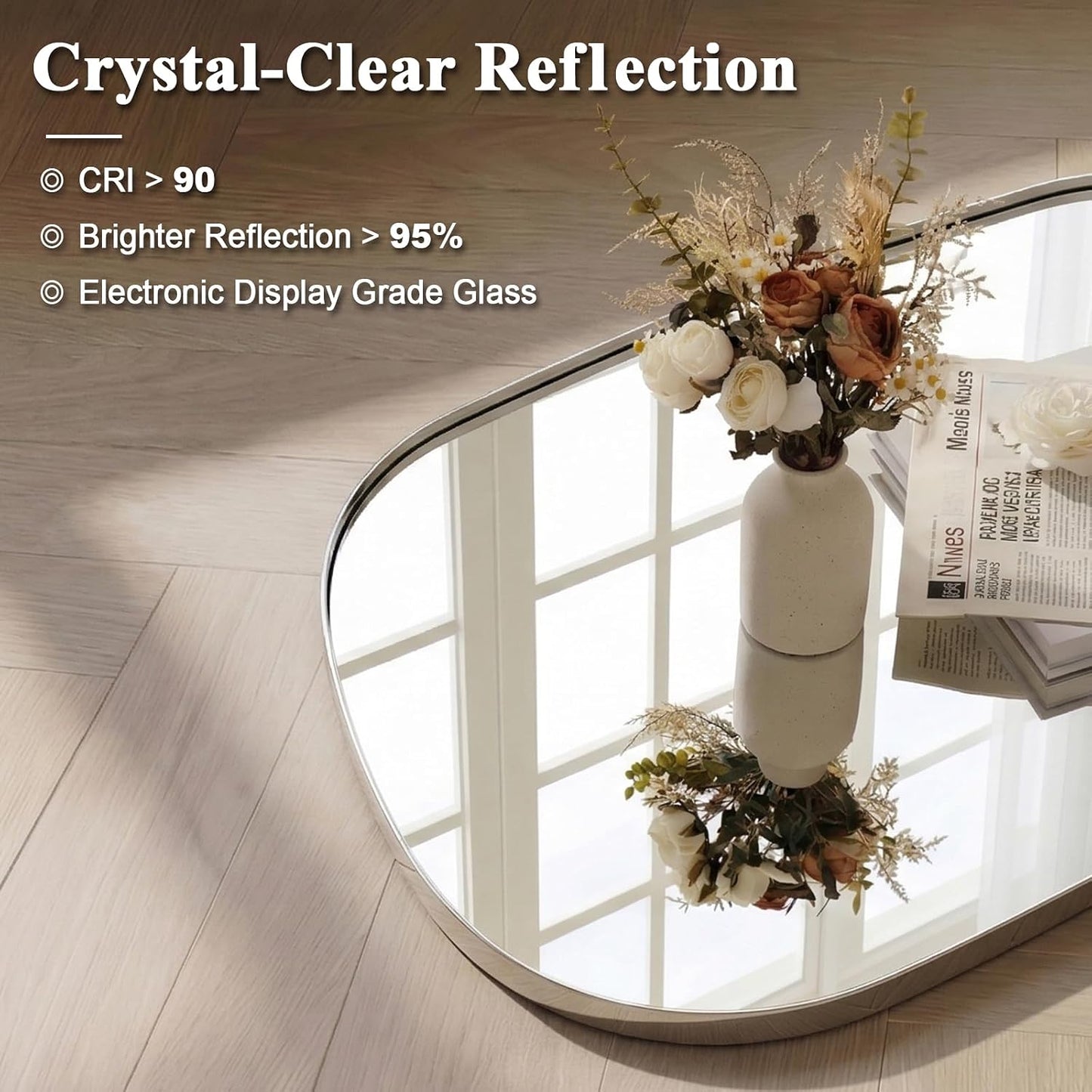 Chrome Asymmetrical Wall Mirror - Unique 24"x32" Irregular Design with SUS304 Stainless Steel Frame for Bathroom, Bedroom, Entryway