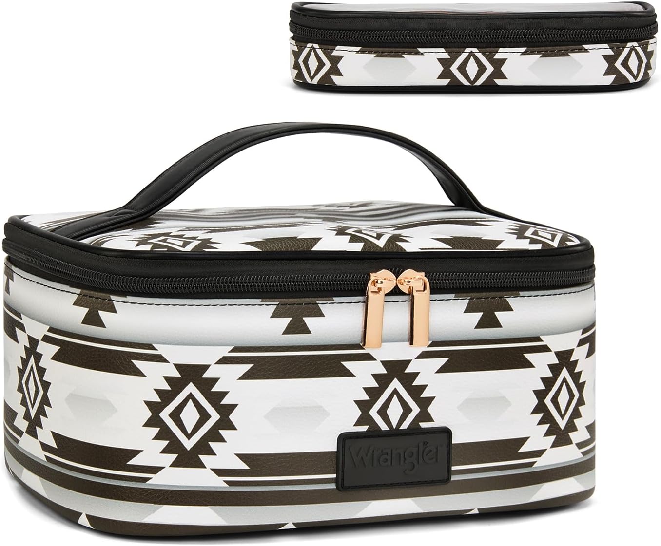 Travel Makeup Bag Set - Large Cosmetic Organizer with Brush Holder | Portable Toiletry Bag for Women - Aztec Design