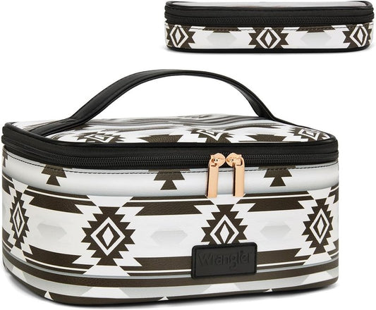 Travel Makeup Bag Set - Large Cosmetic Organizer with Brush Holder | Portable Toiletry Bag for Women - Aztec Design