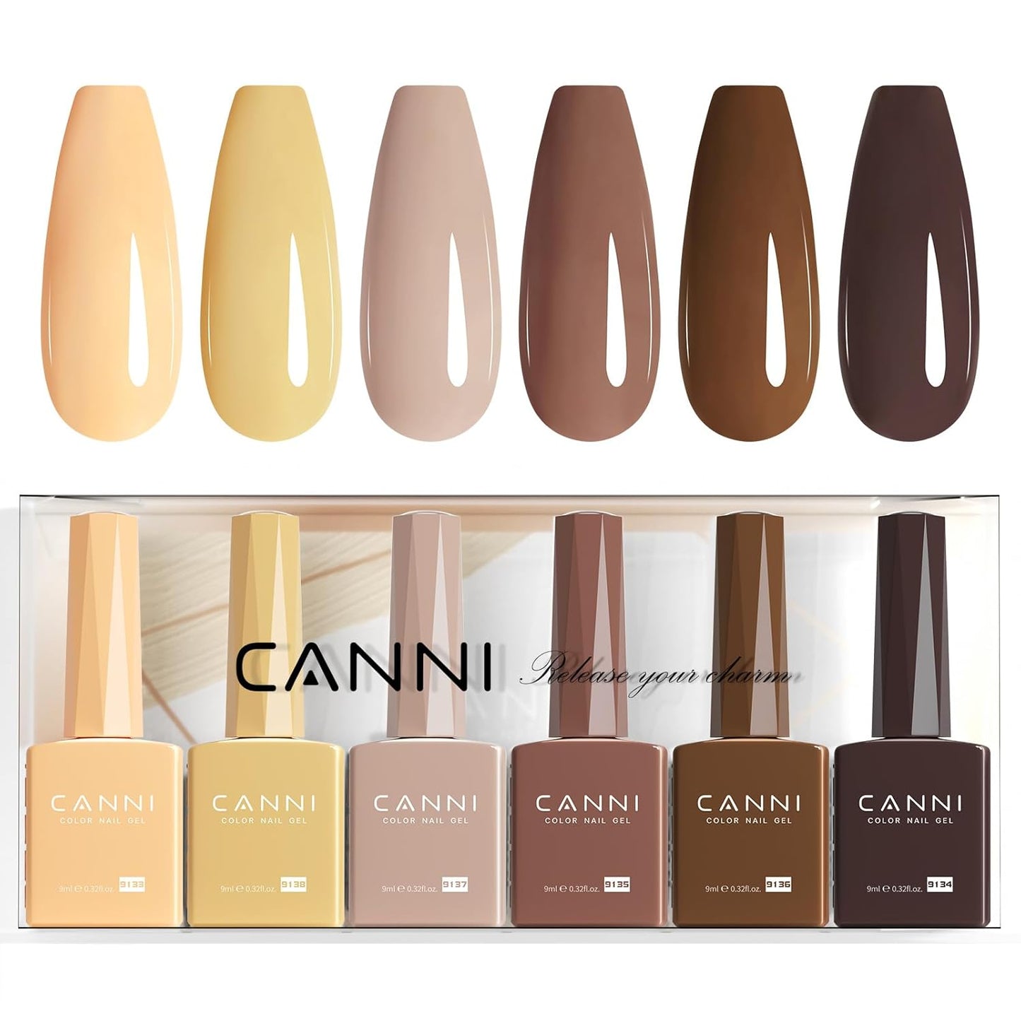 CANNI Gel Nail Polish Set - 6 Pcs 9ml Glitter & Solid Colors | Christmas & New Year's DIY Kit for Home Use