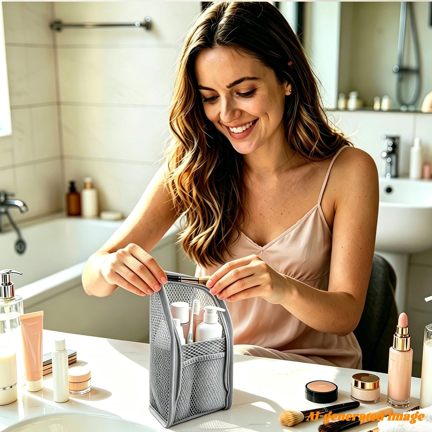 Pjsrsdaee Standing Toiletry Bag, Lightweight Portable Travel Toiletry Bag, EVA Foldable Thickened Clear Hanging Makeup Bag, Breathable Cosmetic Organizer for Travel & Bathroom (Gray)