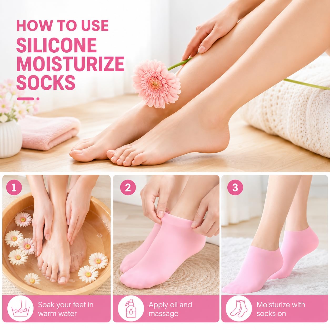 Moisturizing Socks for Dry Cracked Heels - 1 Pair Silicone Foot Socks for Women & Men, Rough Skin Softening, Reusable Hydration Socks, Mother's Day Gift