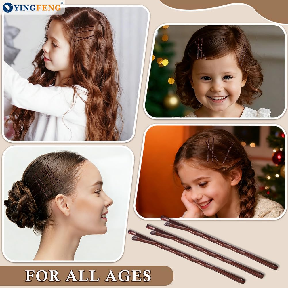 Bobby Pins - 330 Count Brown Hair Pins in Cute Box | Premium 2.2 Inch for Kids, Girls & Women
