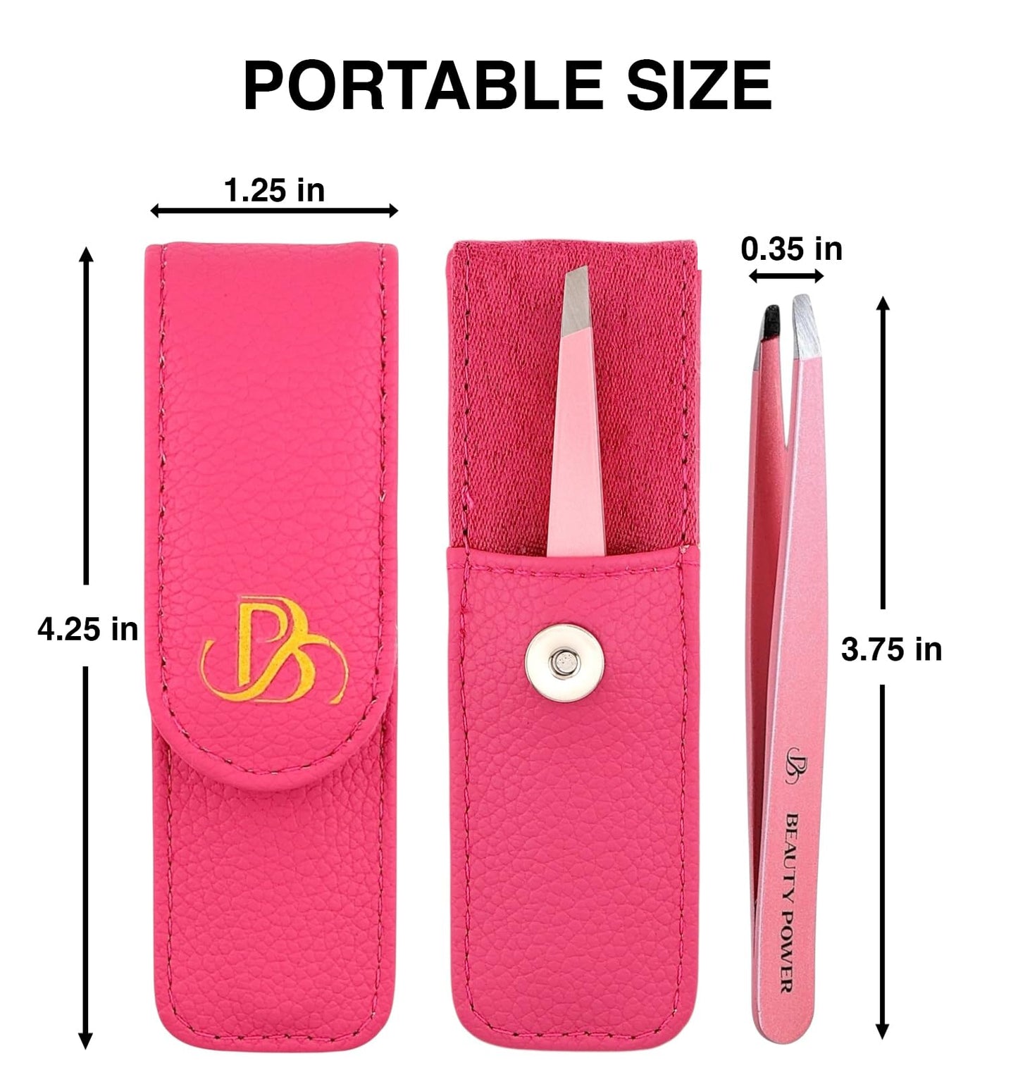 Beauty Power Professional Tweezers in Case - Slant, Durable Lightweight German Stainless Steel, Ultra Precision Tweezers for Eyebrows, Facial Hair, Chin, and Ingrown Hair Removal - Gift Idea - Pink